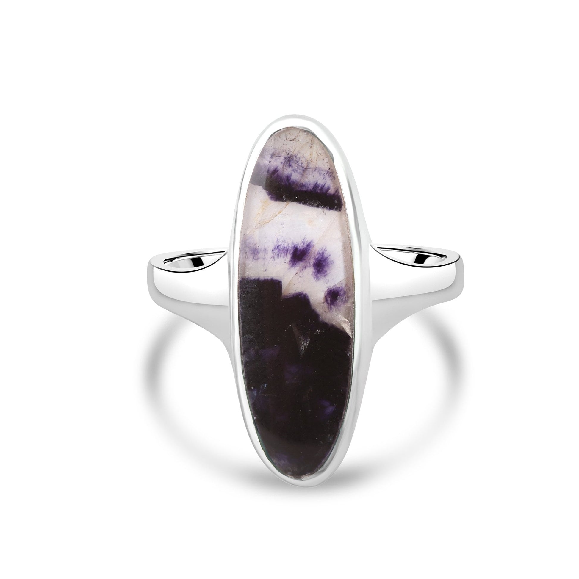 Silver Elongated Oval Blue John Ring