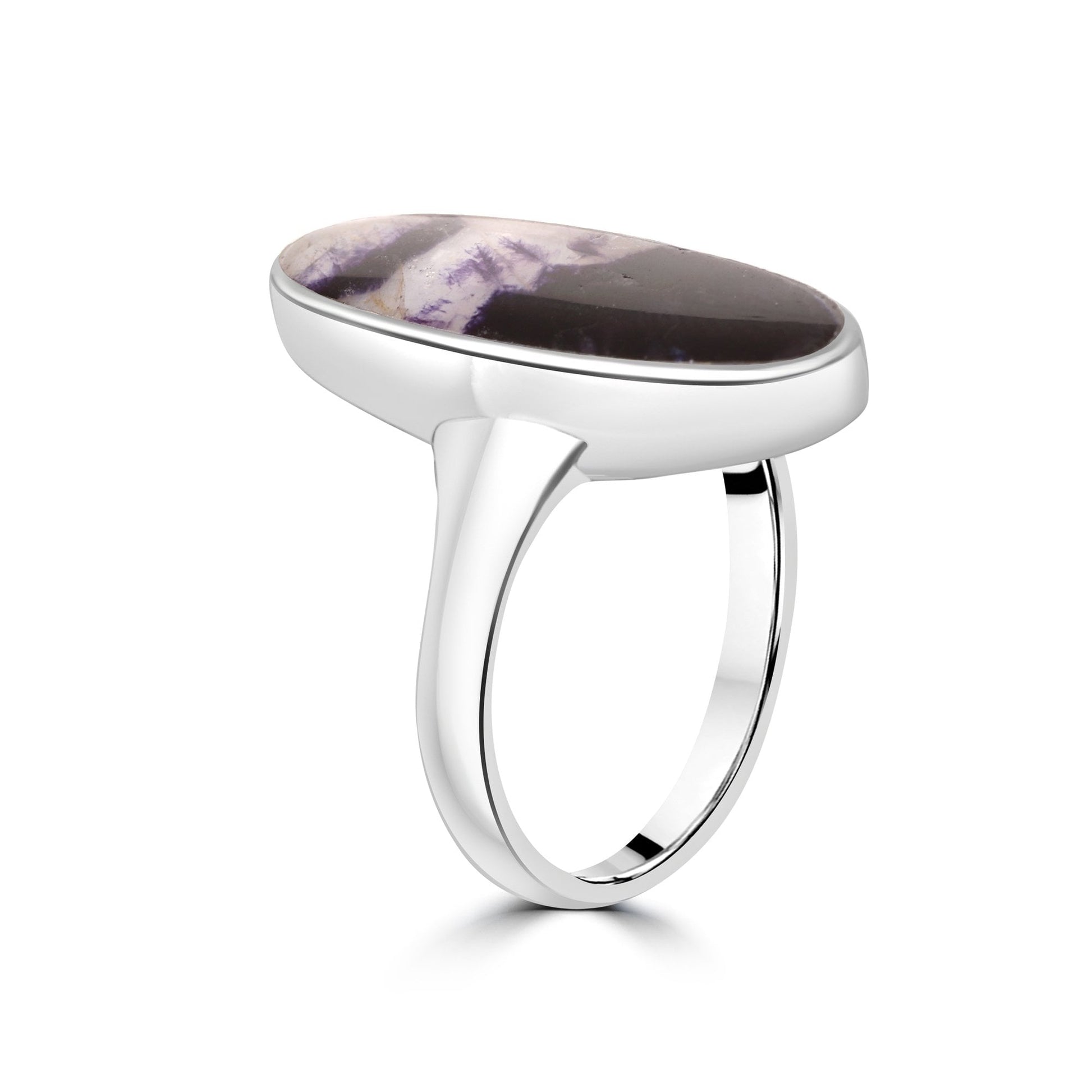 Silver Elongated Oval Blue John Ring