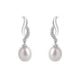 Silver Freshwater Pearl Drop Earring with Pave Cubic Zirconia Wave Top