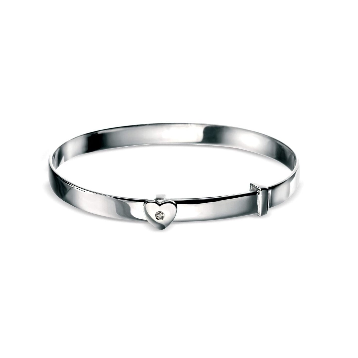 Silver Heart Expanding Bangle with Diamond