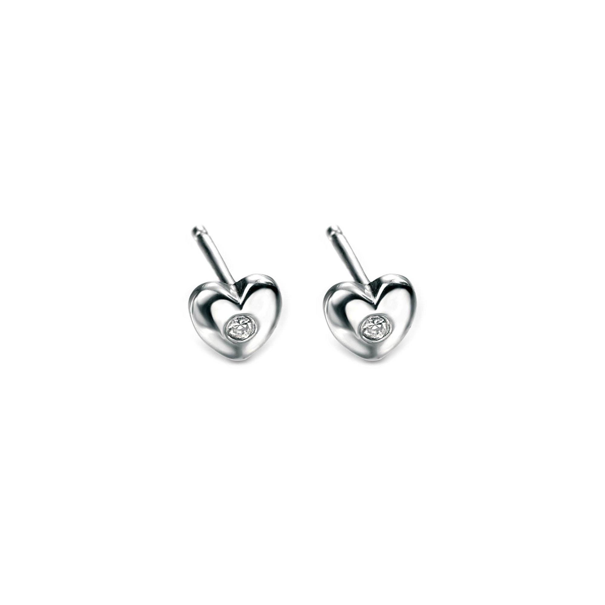 Silver Heart Stud Earrings with Diamond