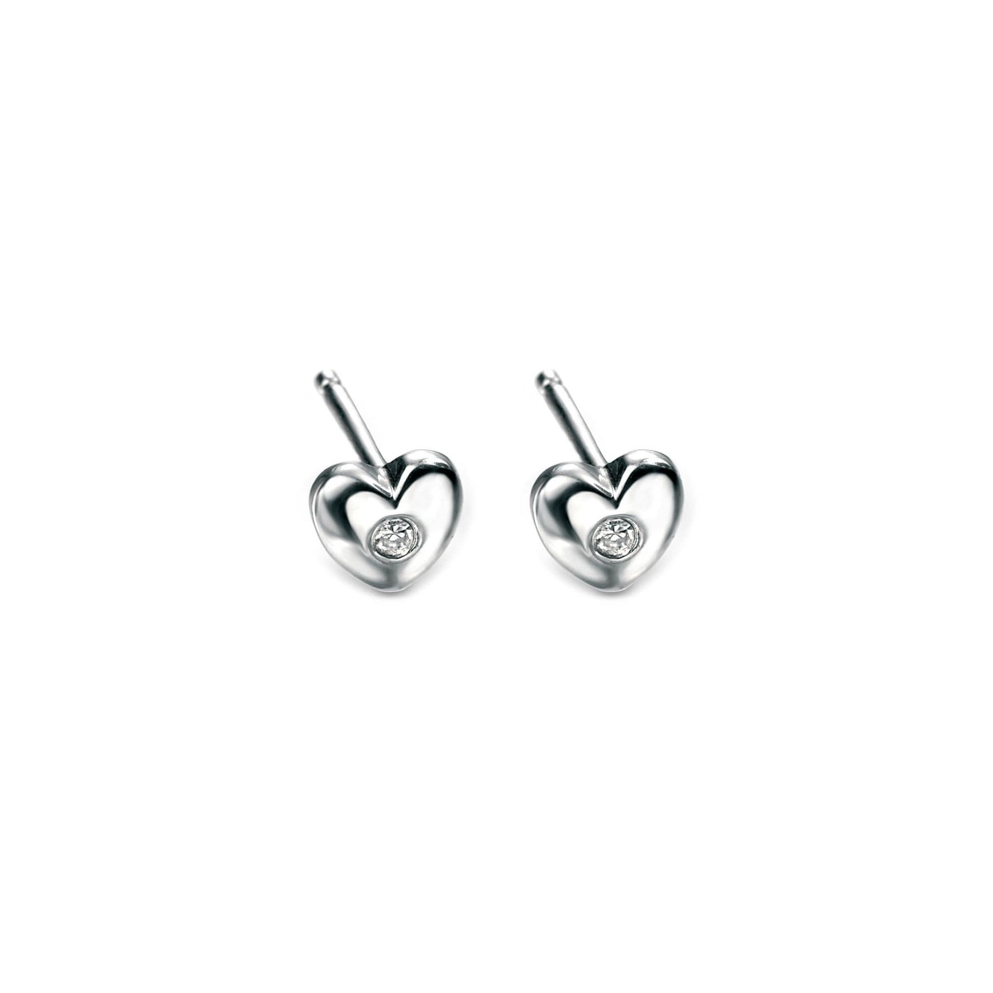Silver Heart Stud Earrings with Diamond