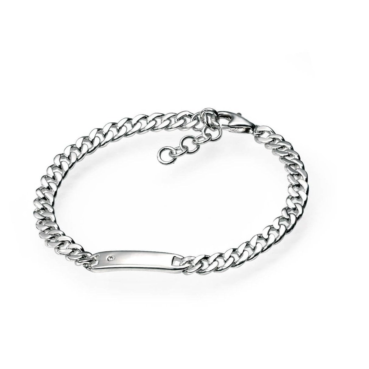 Silver ID Bar Bracelet with Diamond