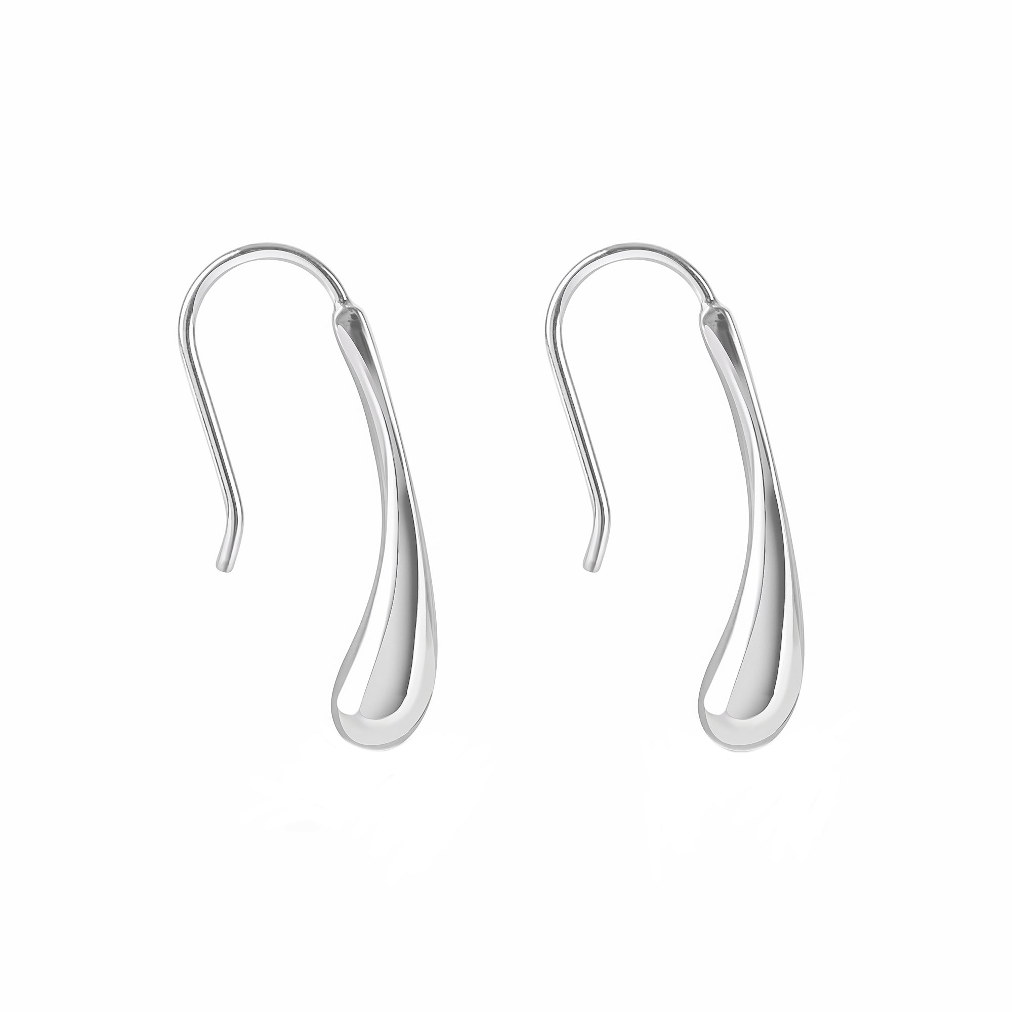 Silver Long Pear Drop Hook Earrings