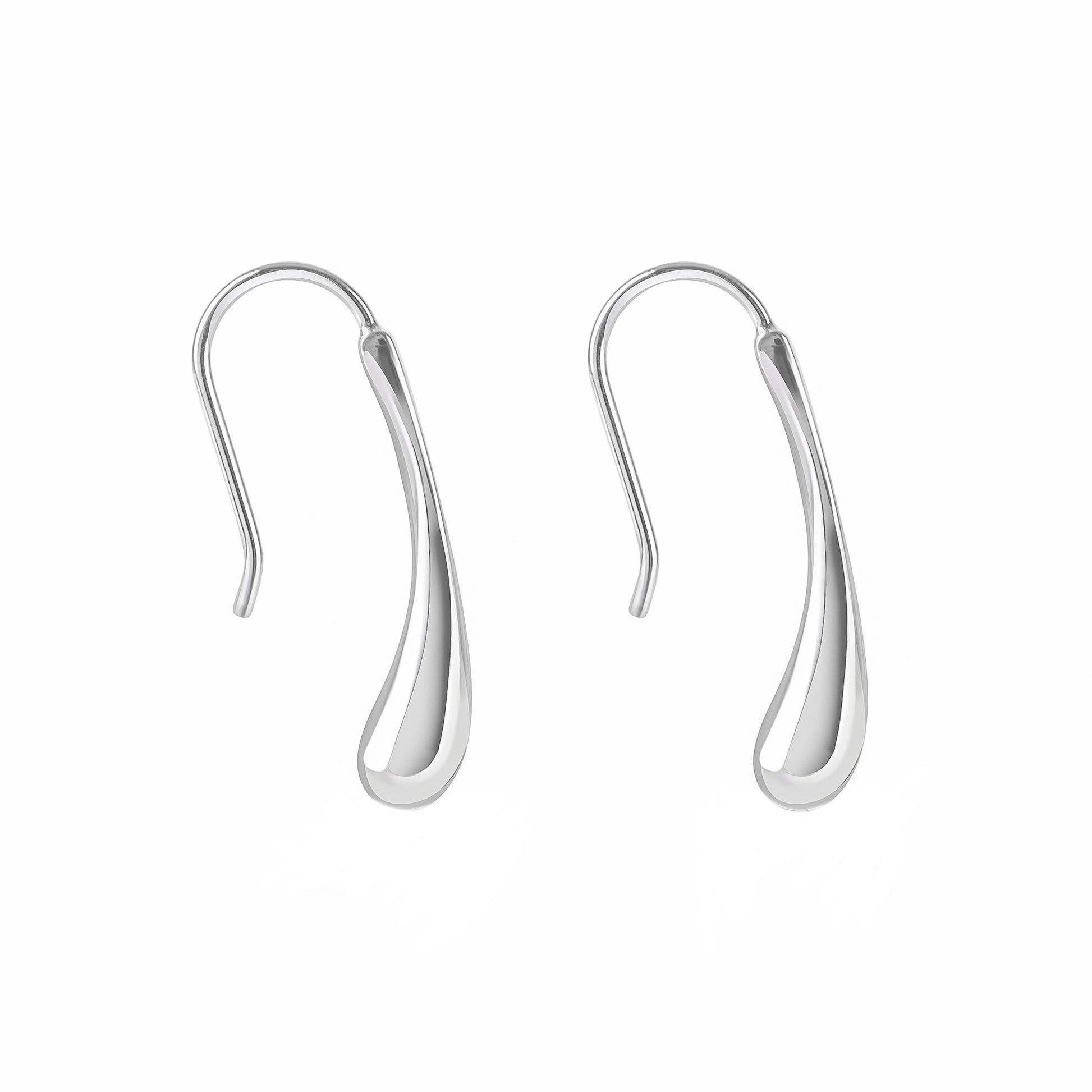 Silver Long Pear Drop Hook Earrings
