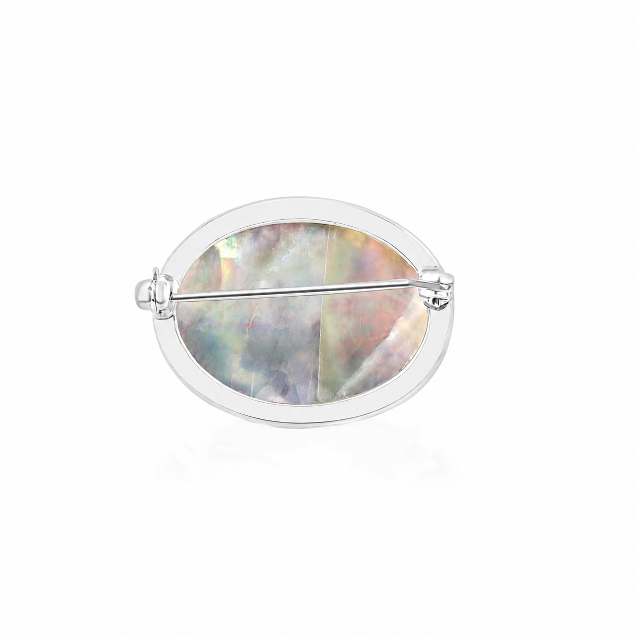 Silver Oval Blue John Brooch
