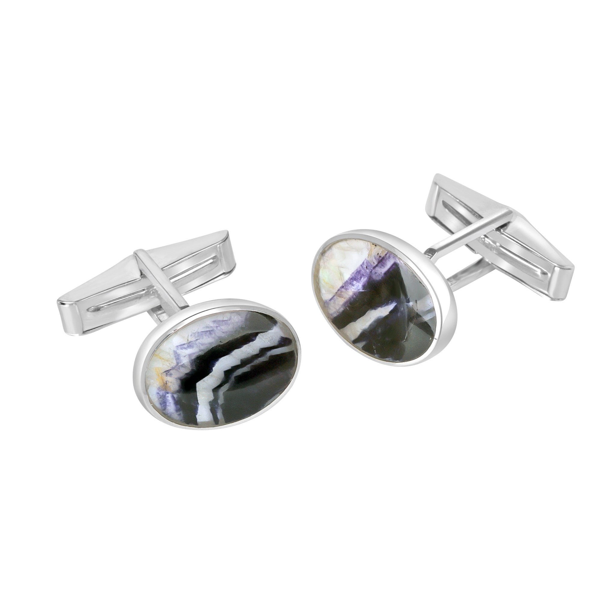 Silver Oval Blue John Cufflinks 1