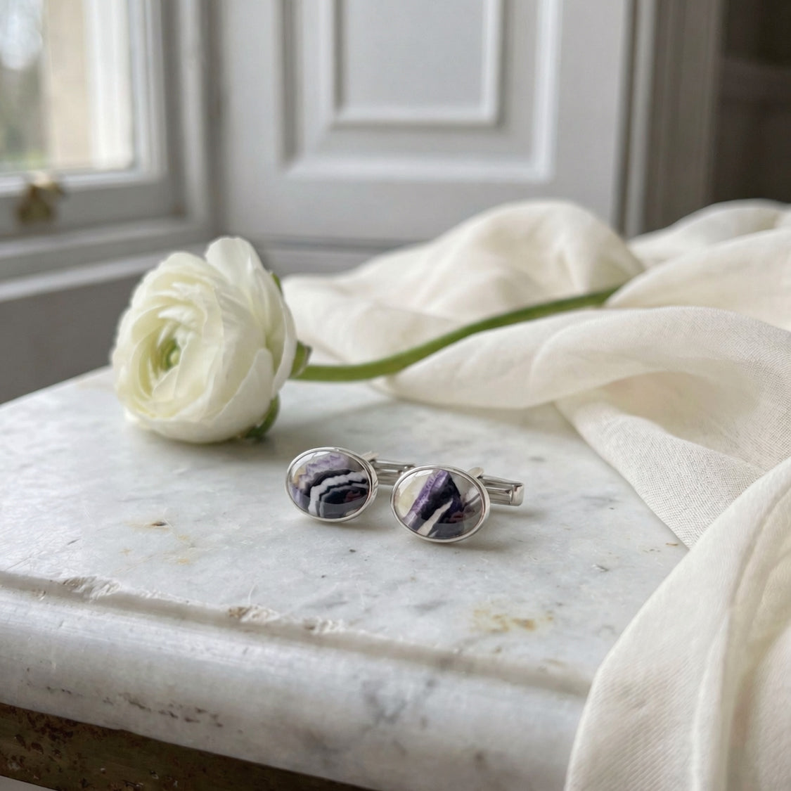 Silver Oval Blue John Cufflinks