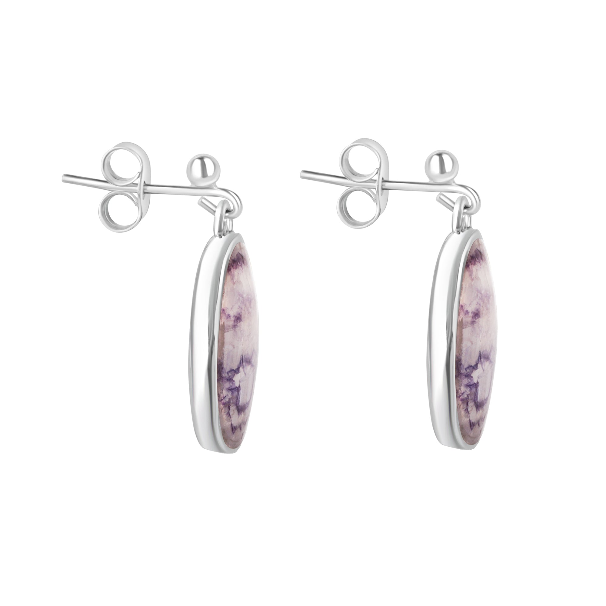 Silver Oval Blue John Drop Earrings With Post and Butterfly Fittings