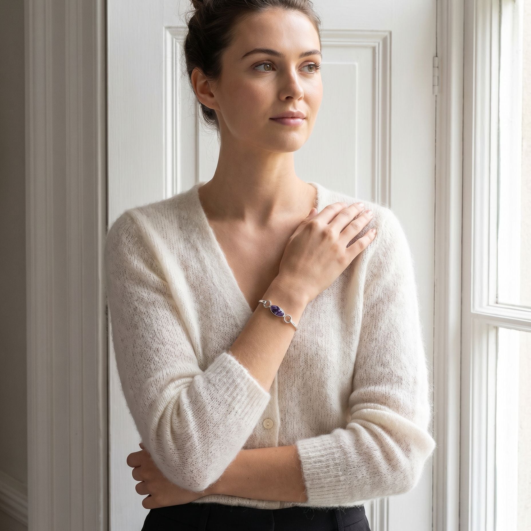 Silver Oval Flip Top Blue John Bangle