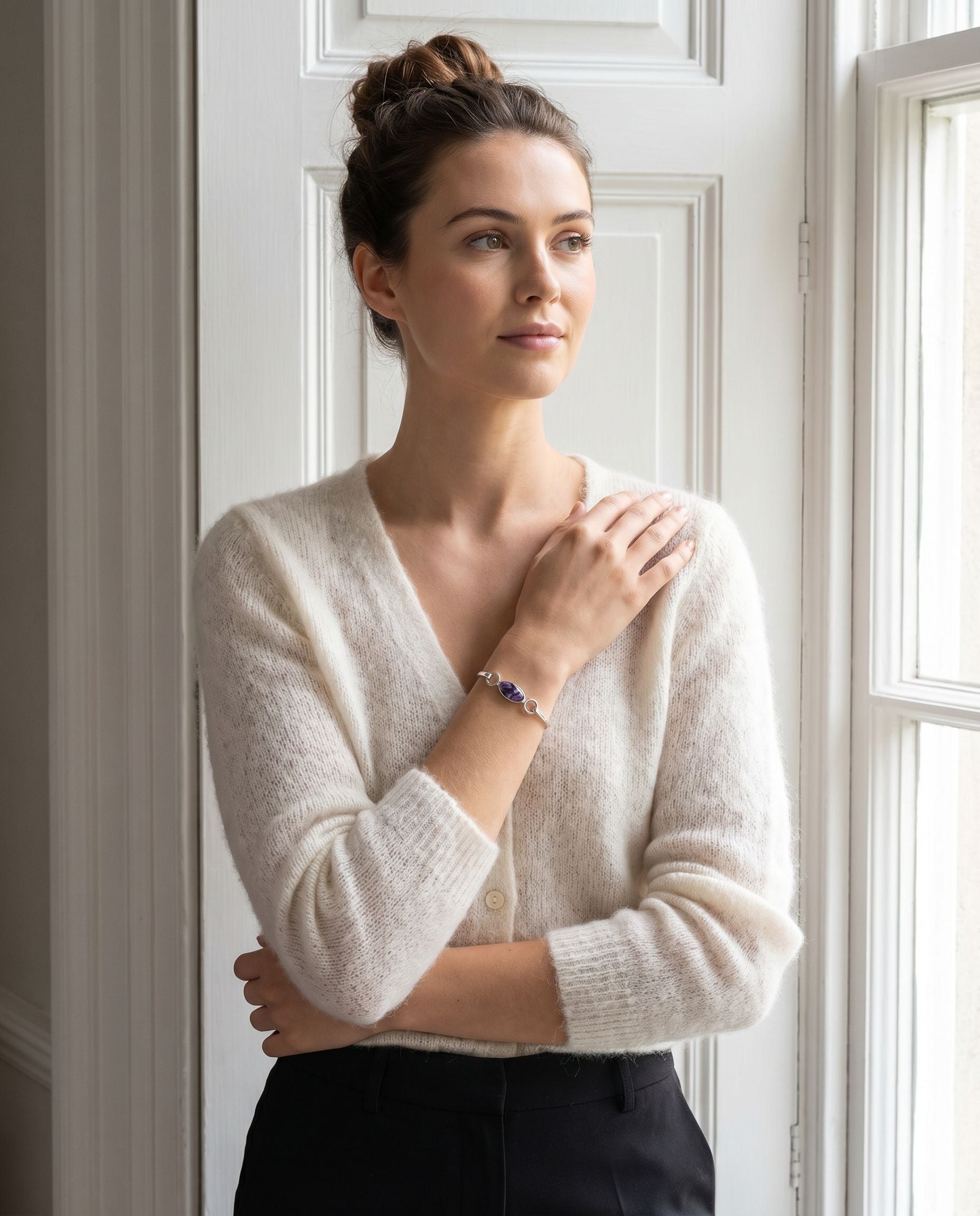Silver Oval Flip Top Blue John Bangle