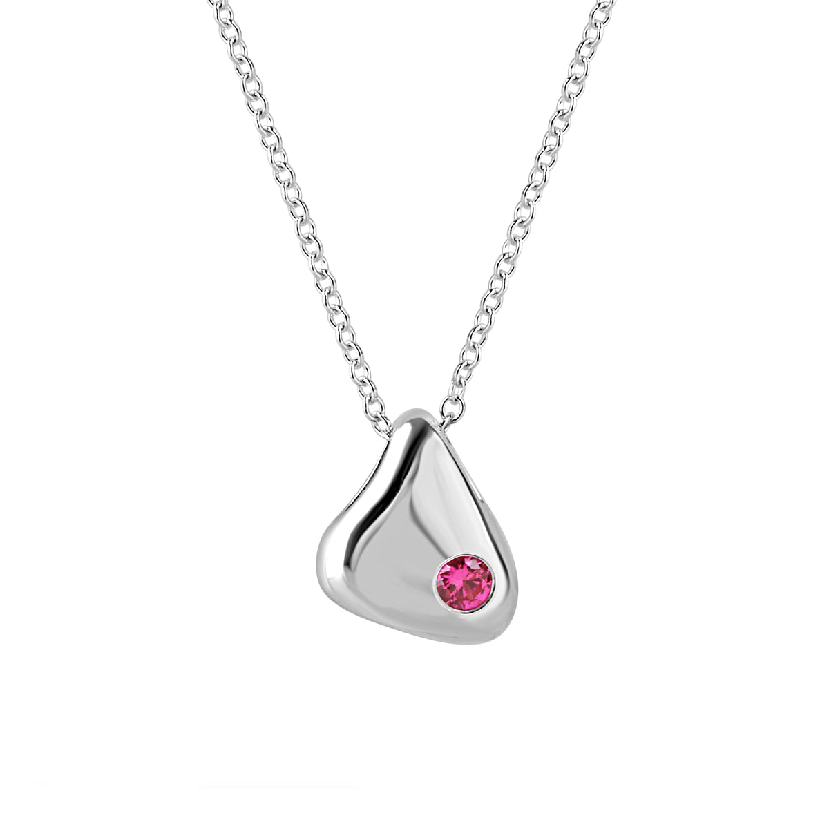 Silver Pink Cubic Zirconia Pebble Pendant with Adjustable Trace Chain