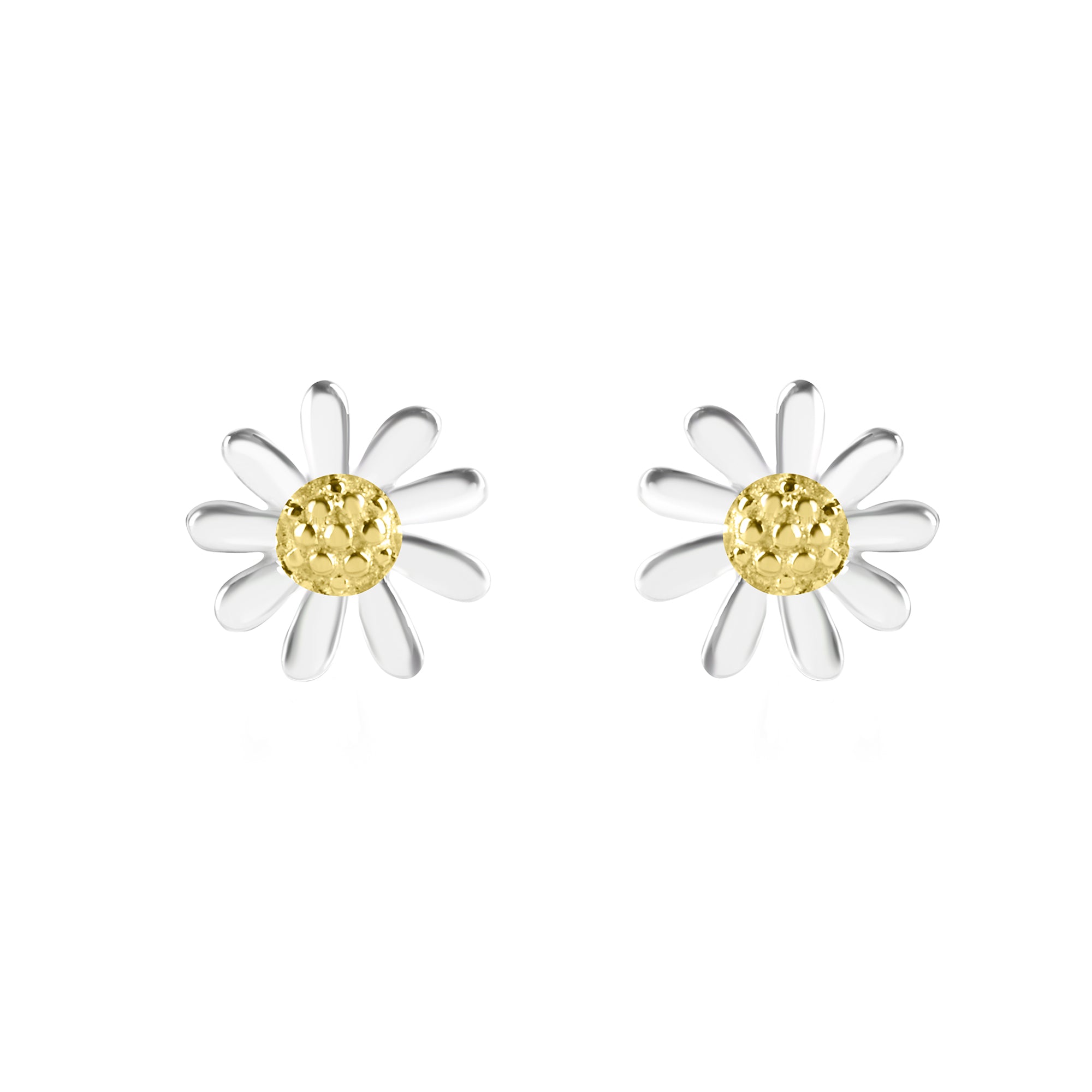 Silver Small Daisy Stud Earrings with Gold-Plated Centres
