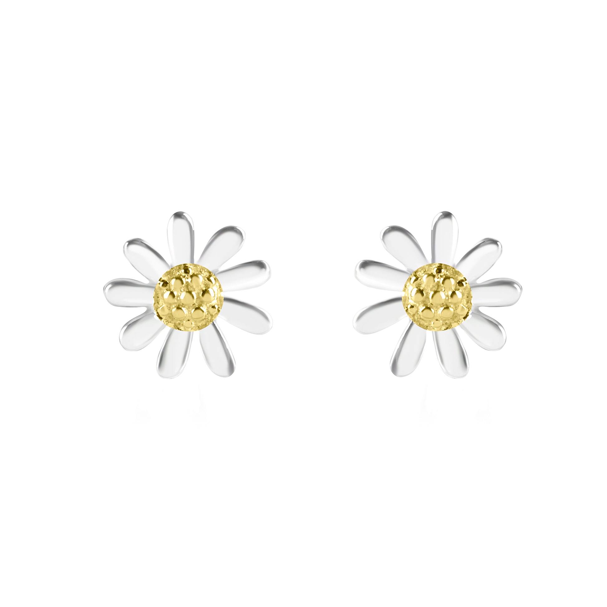 Silver Small Daisy Stud Earrings with Gold-Plated Centres