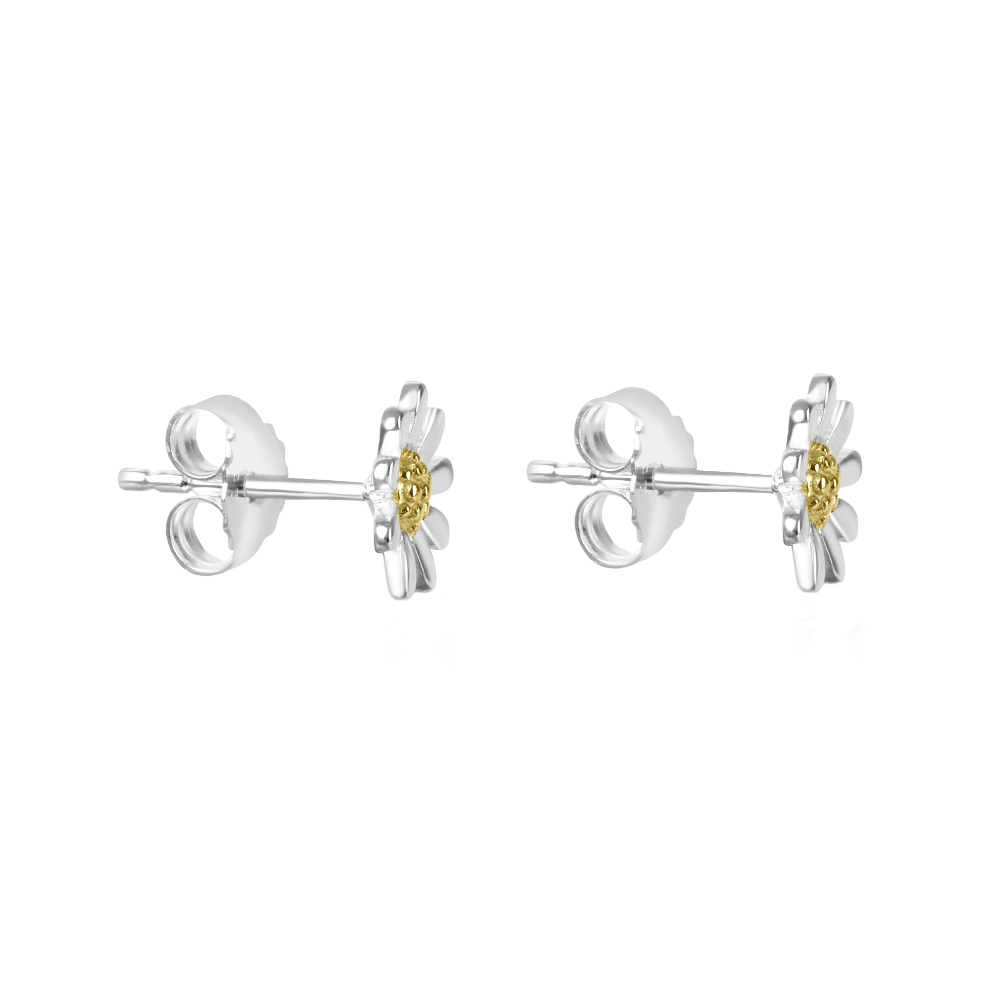 Silver Small Daisy Stud Earrings with Gold-Plated Centres