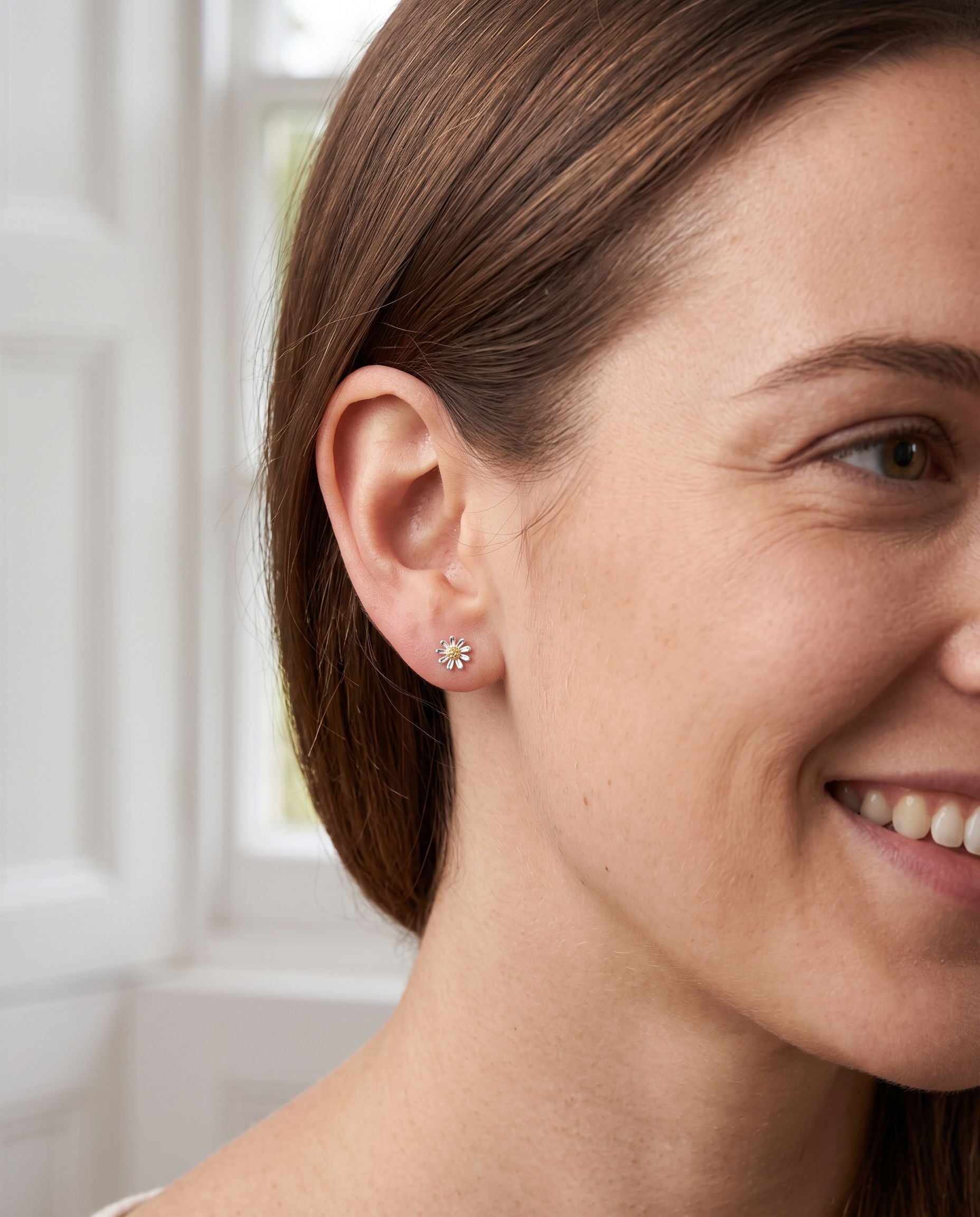 Silver Small Daisy Stud Earrings with Gold-Plated Centres