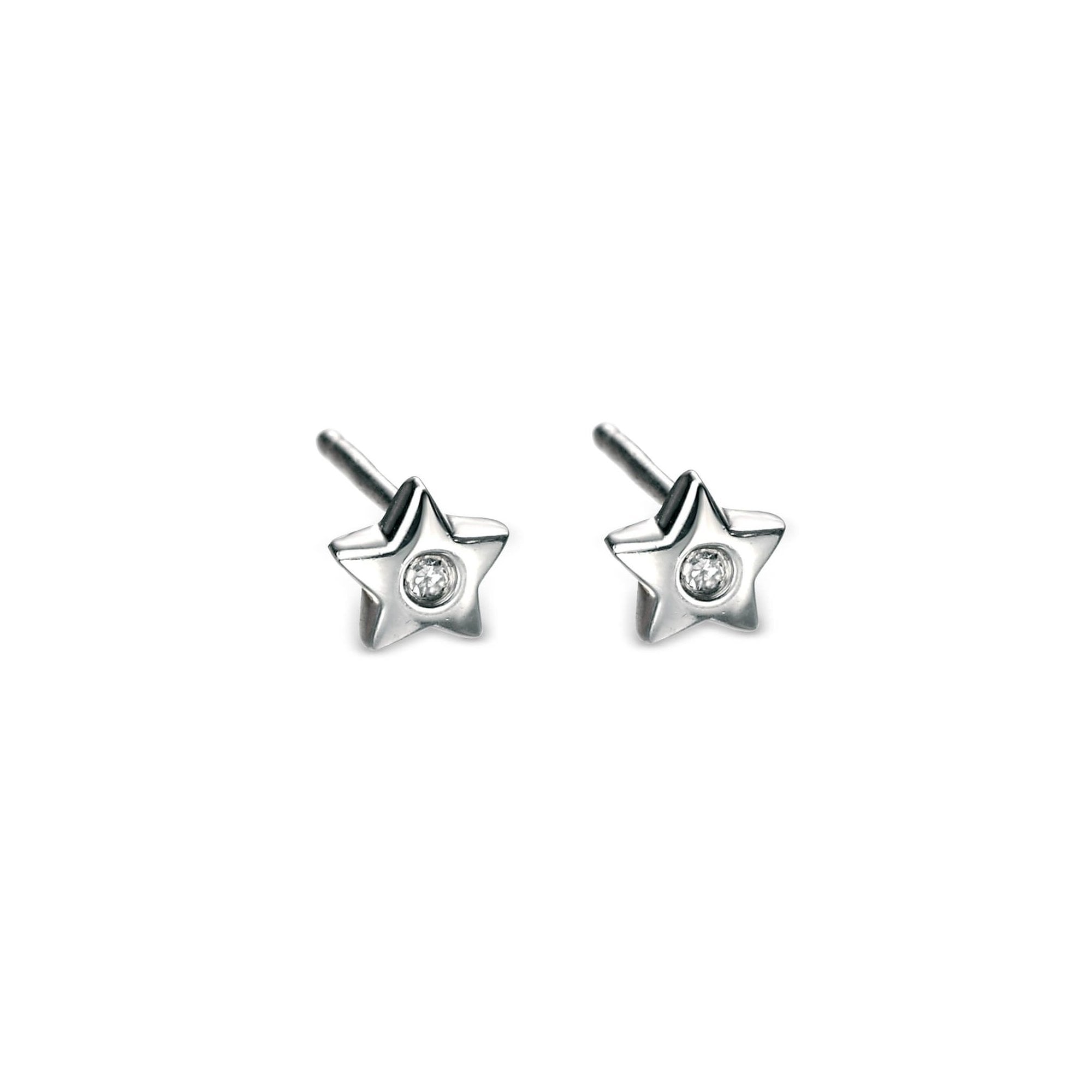 Silver Star Stud Earrings with Diamond