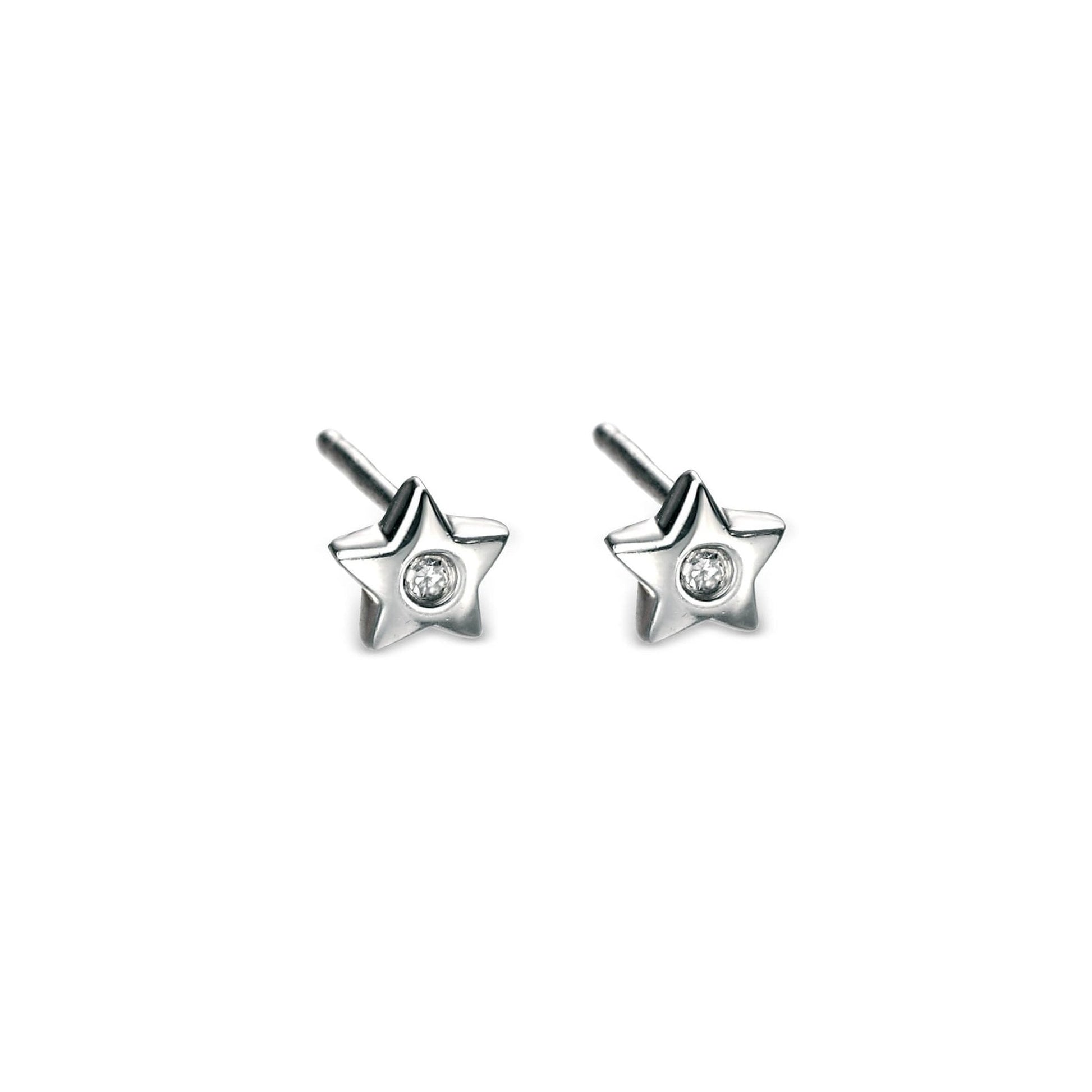 Silver Star Stud Earrings with Diamond