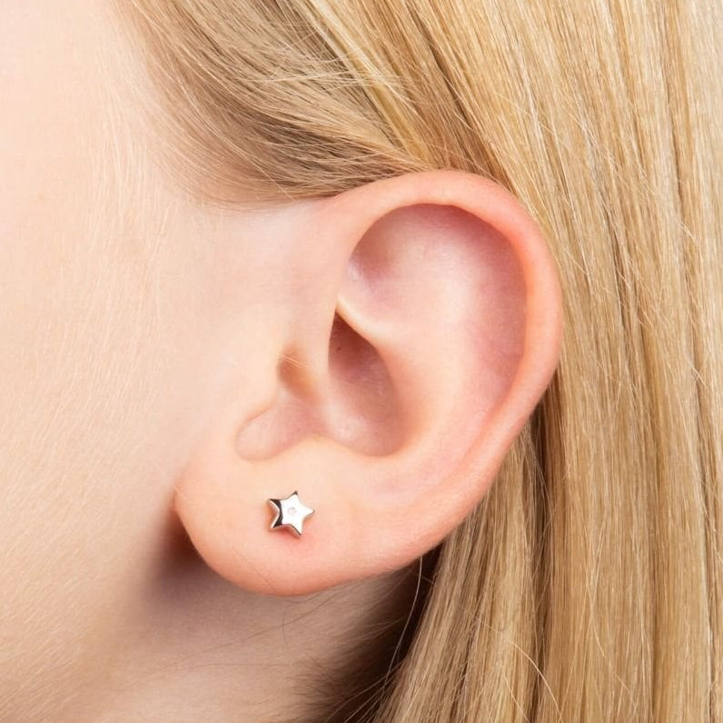 Silver Star Stud Earrings with Diamond