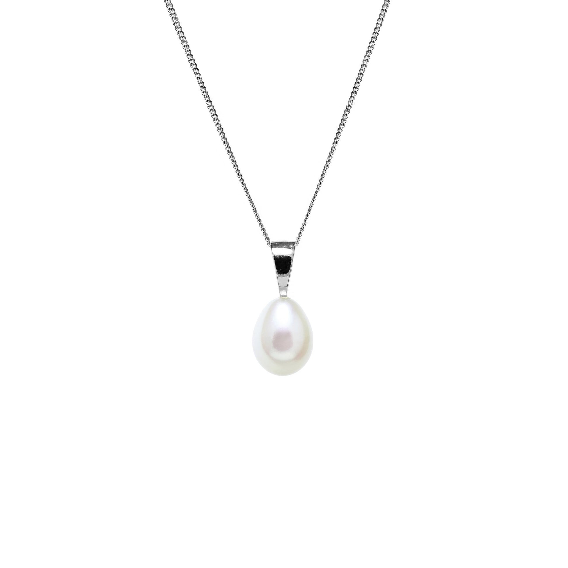 Silver White Teardrop Cultured Freshwater Pearl Necklace