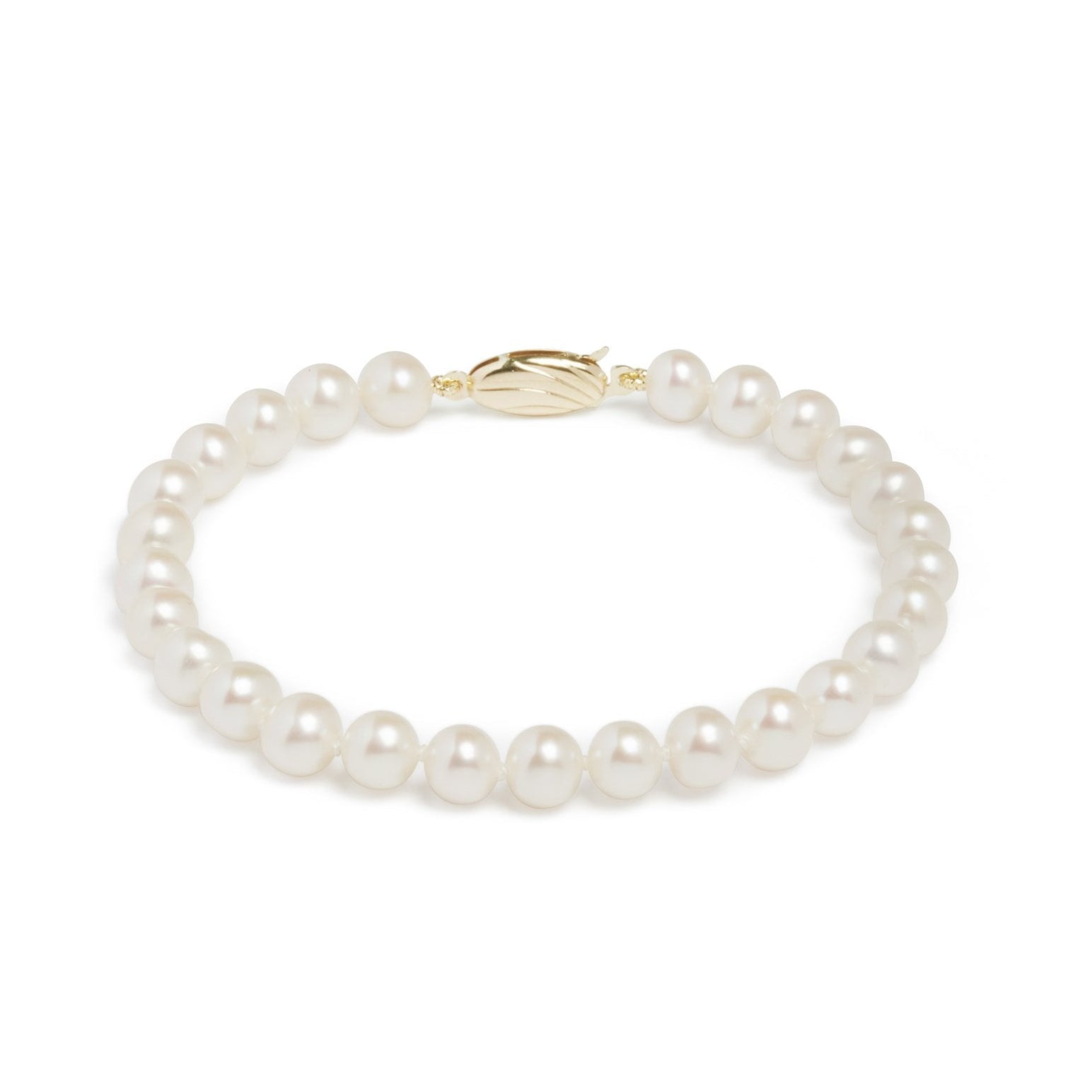 Single Strand White Cultured Freshwater Pearl Knotted Bracelet 7"