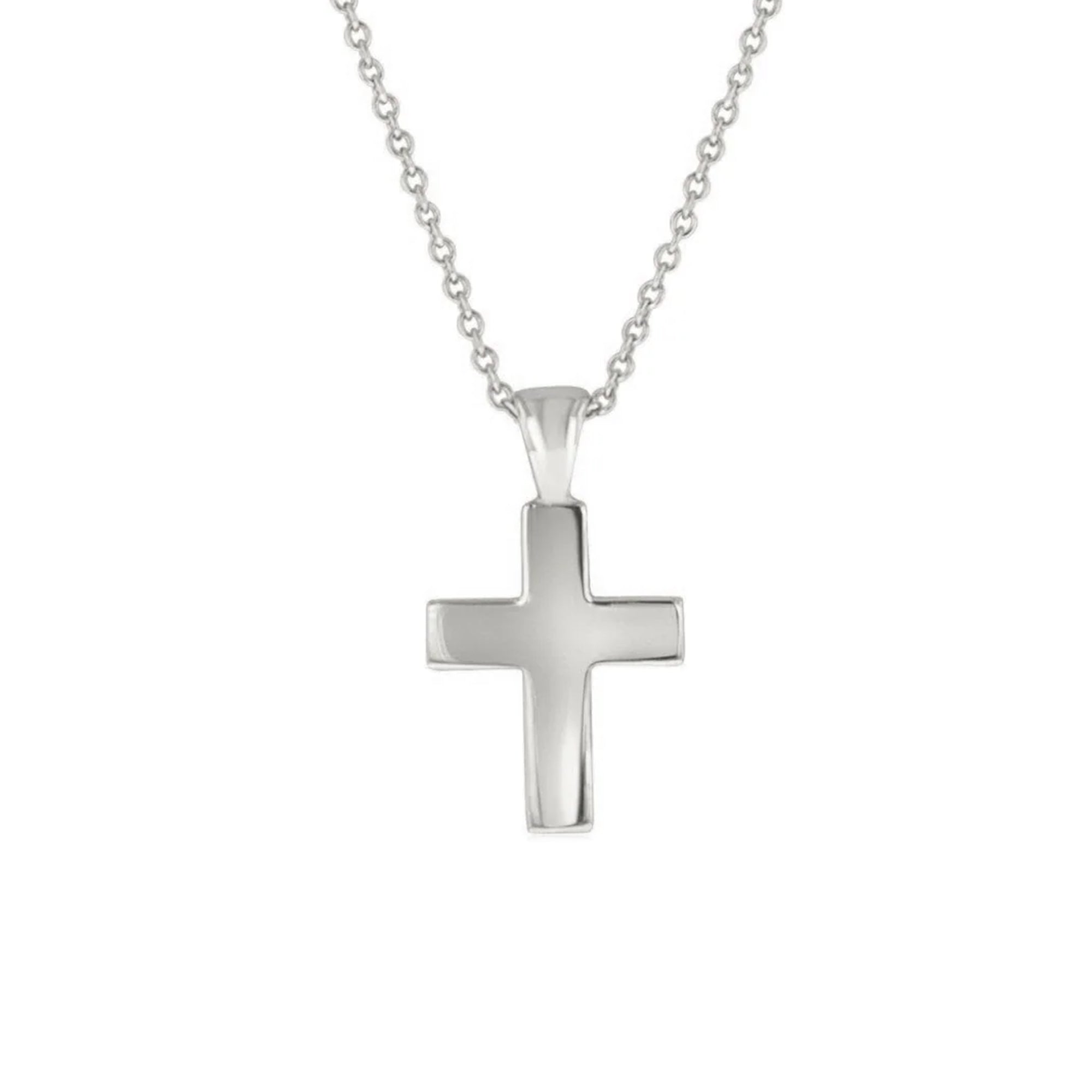 Small Chunky Silver Cross With 18" Trace Chain