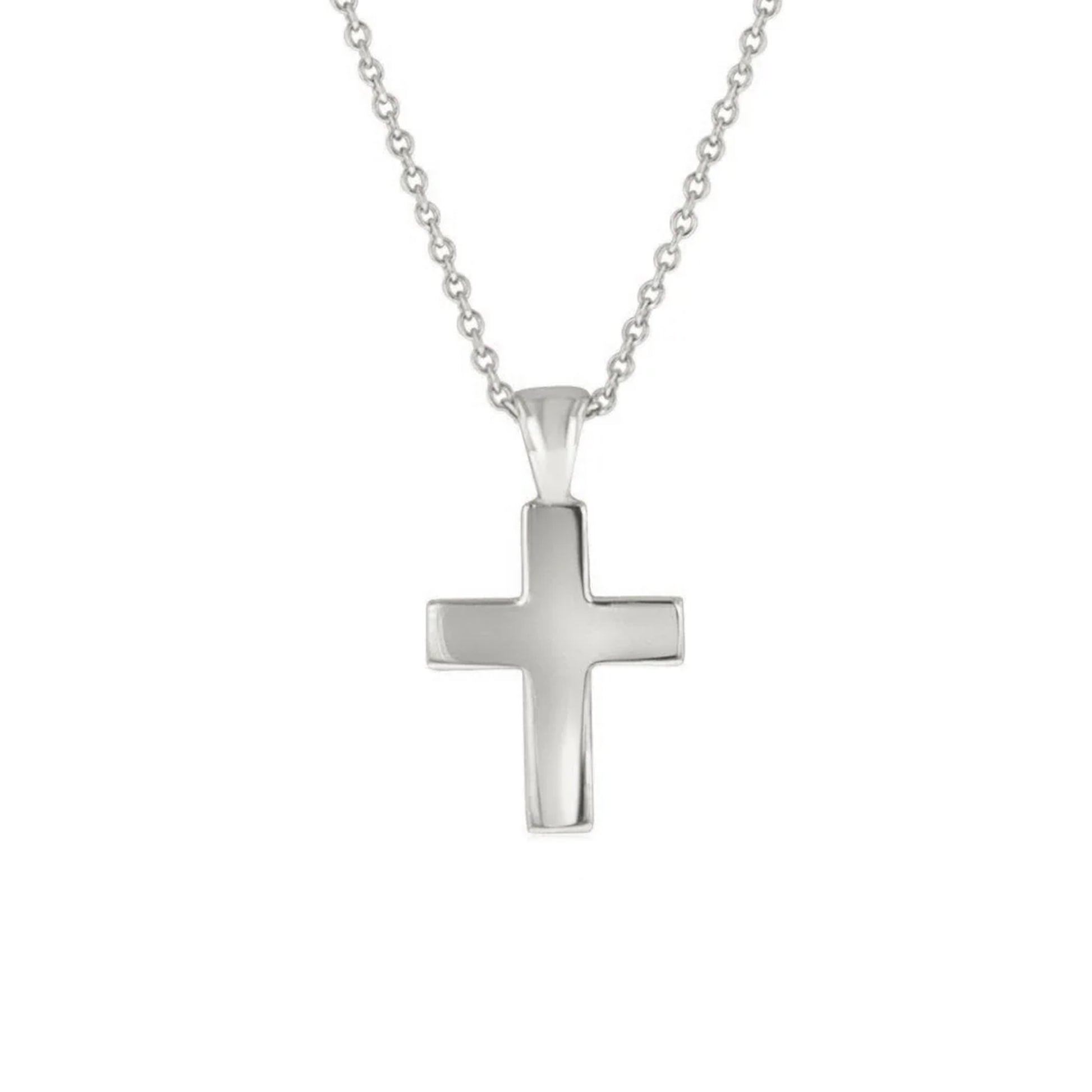 Small Chunky Silver Cross With 18" Trace Chain