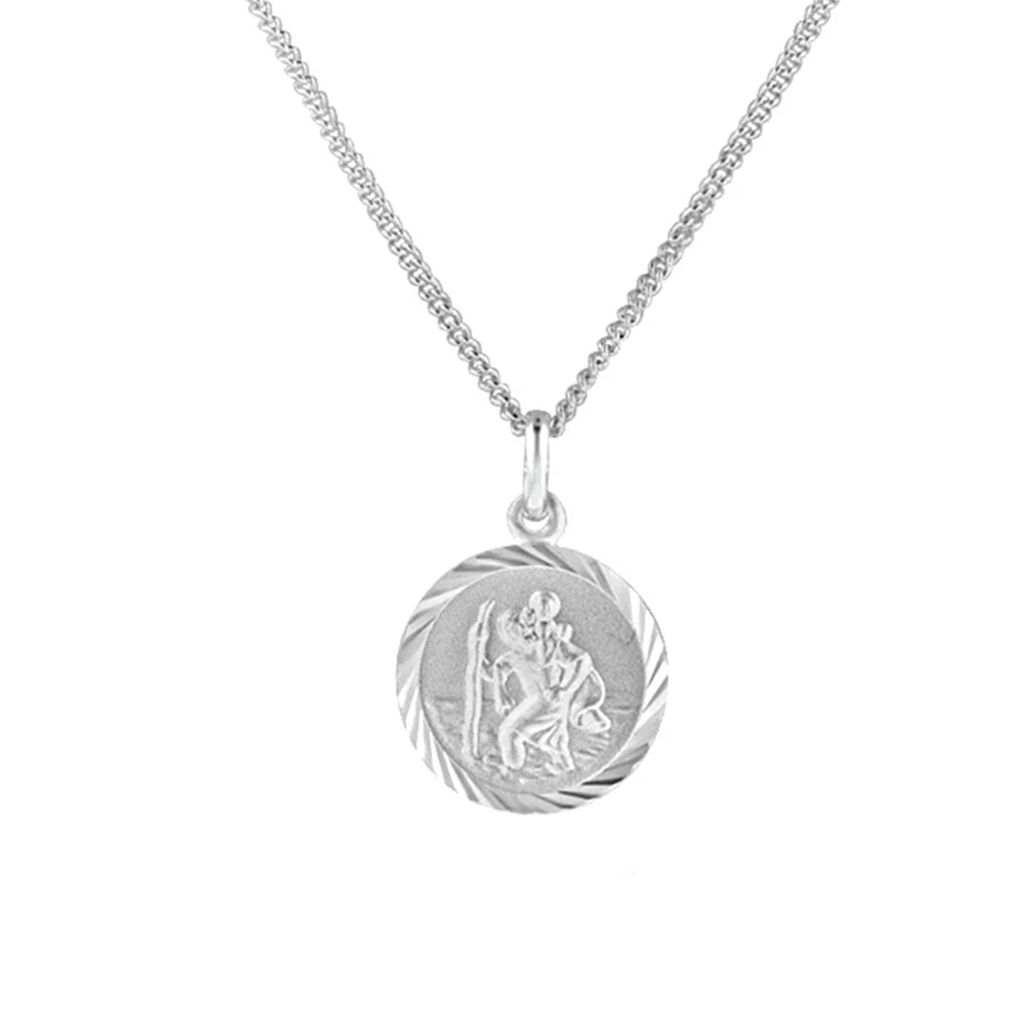 Small Round Sterling Silver St. Christopher's Pendant With Silver 16/18" Adjustable Curb Chain