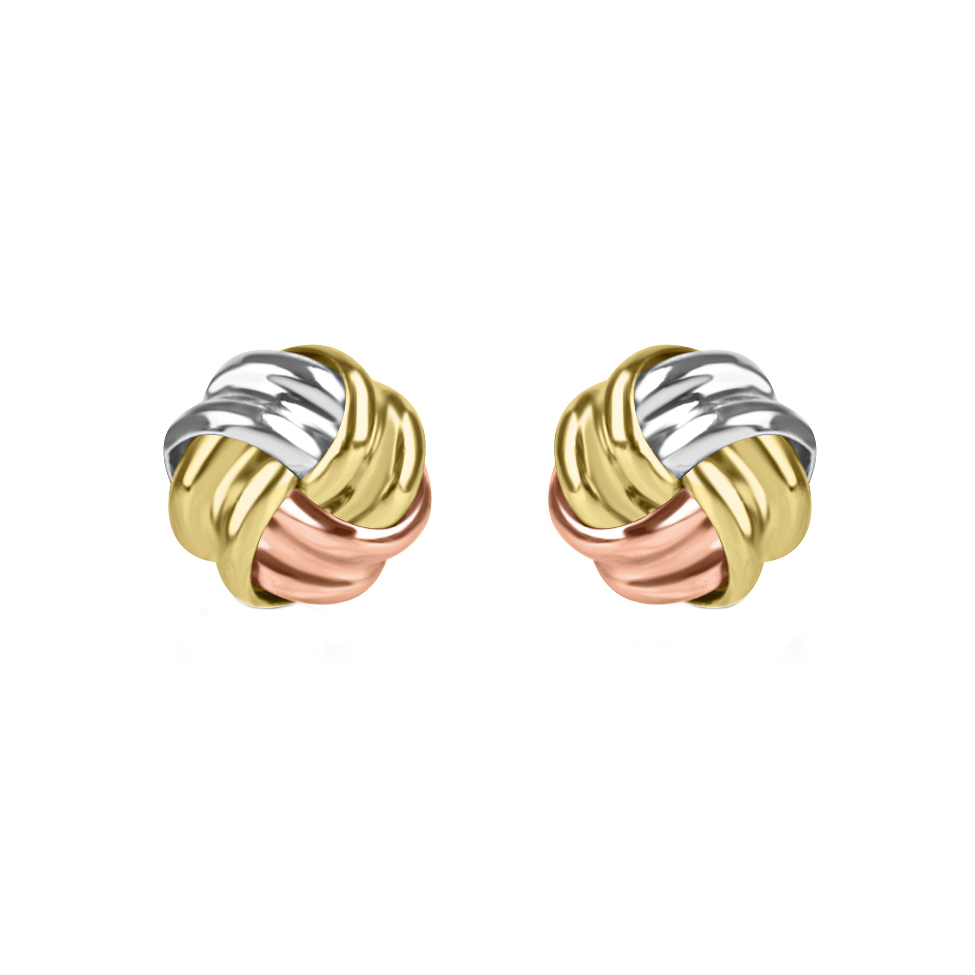Small 9ct Three Colour Gold Knot Stud Earrings
