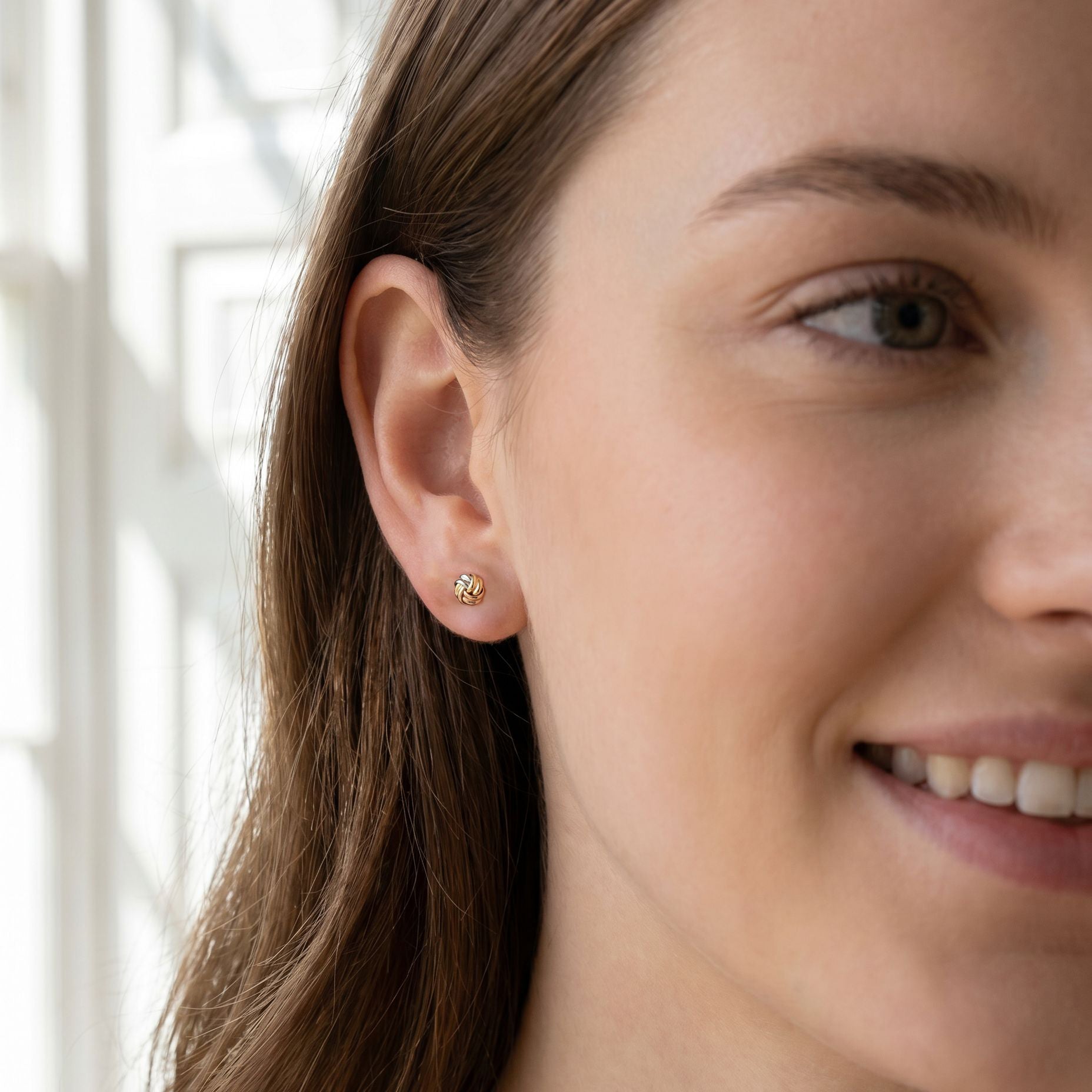 Small 9ct Three Colour Gold Knot Stud Earrings