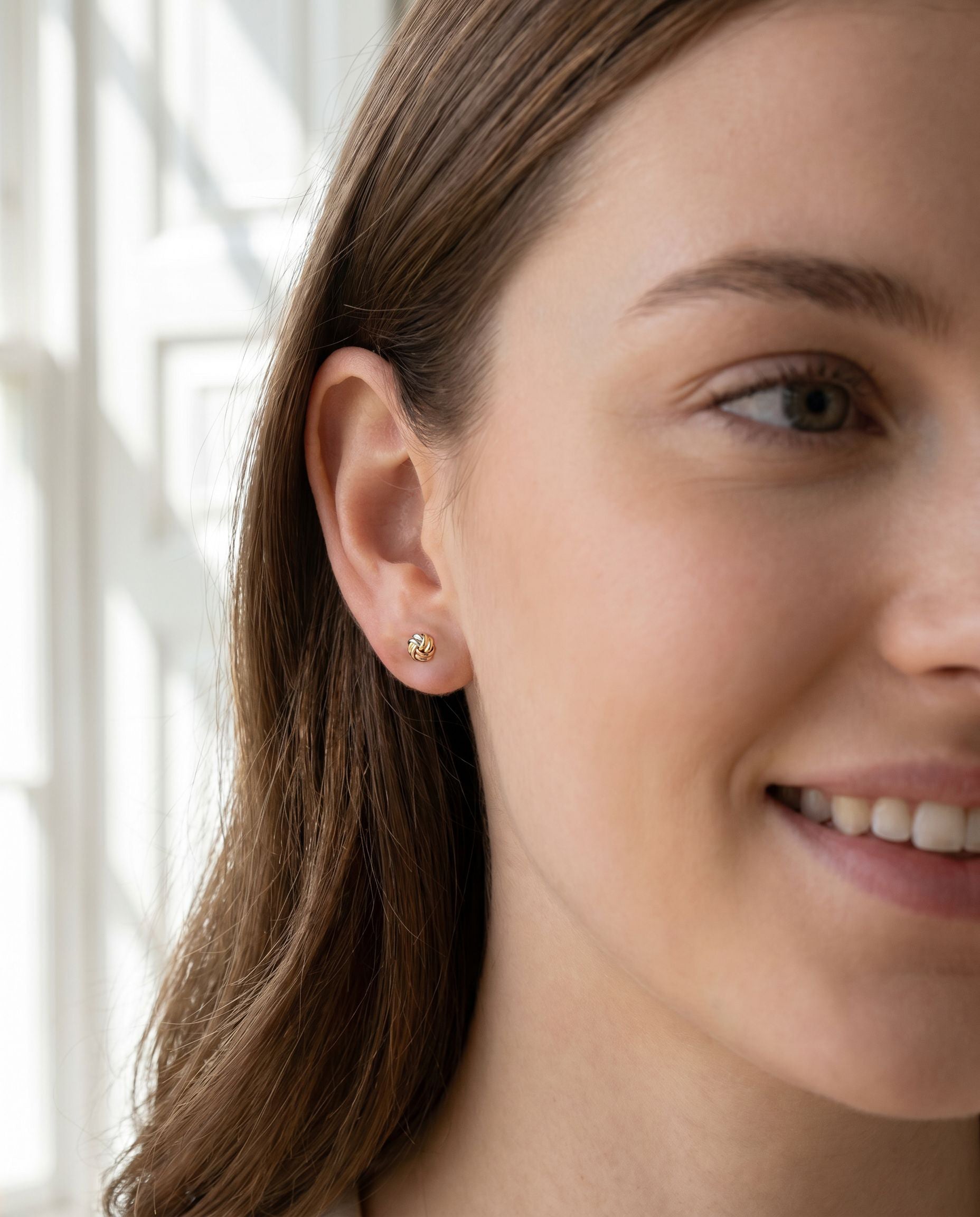 Small 9ct Three Colour Gold Knot Stud Earrings