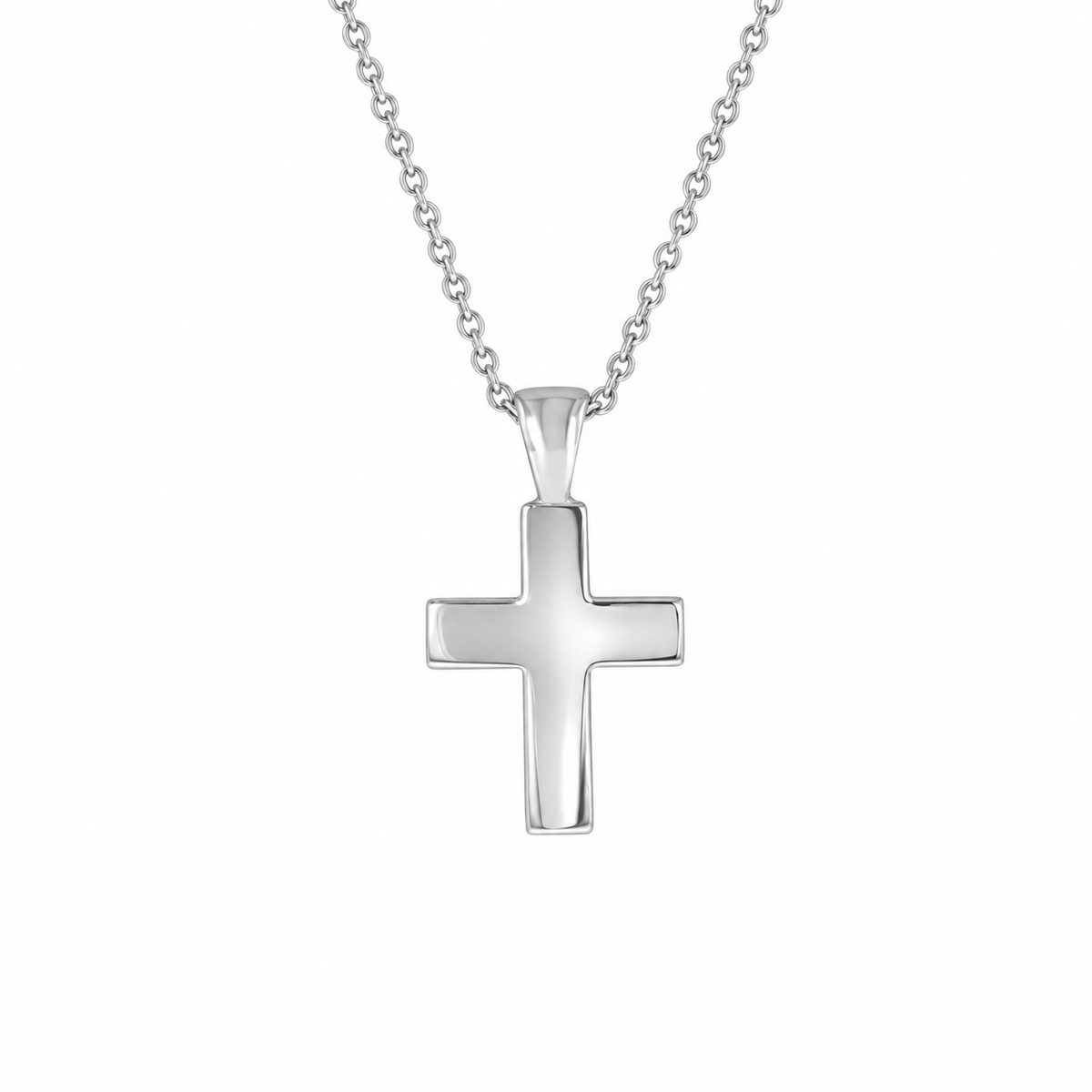 Small Chunky Silver Cross With 18" Trace Chain