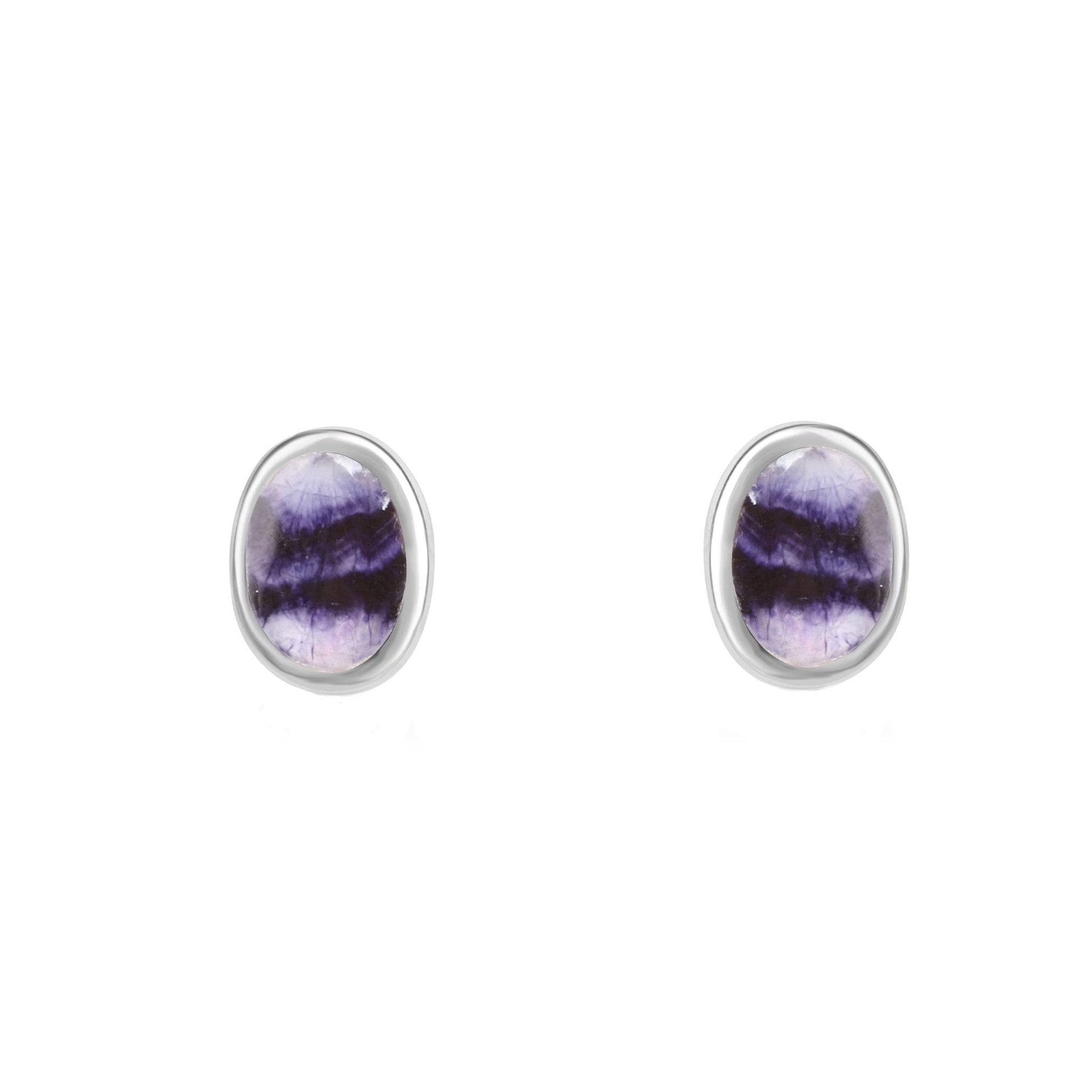 Small Oval Silver Blue John Stud Earrings