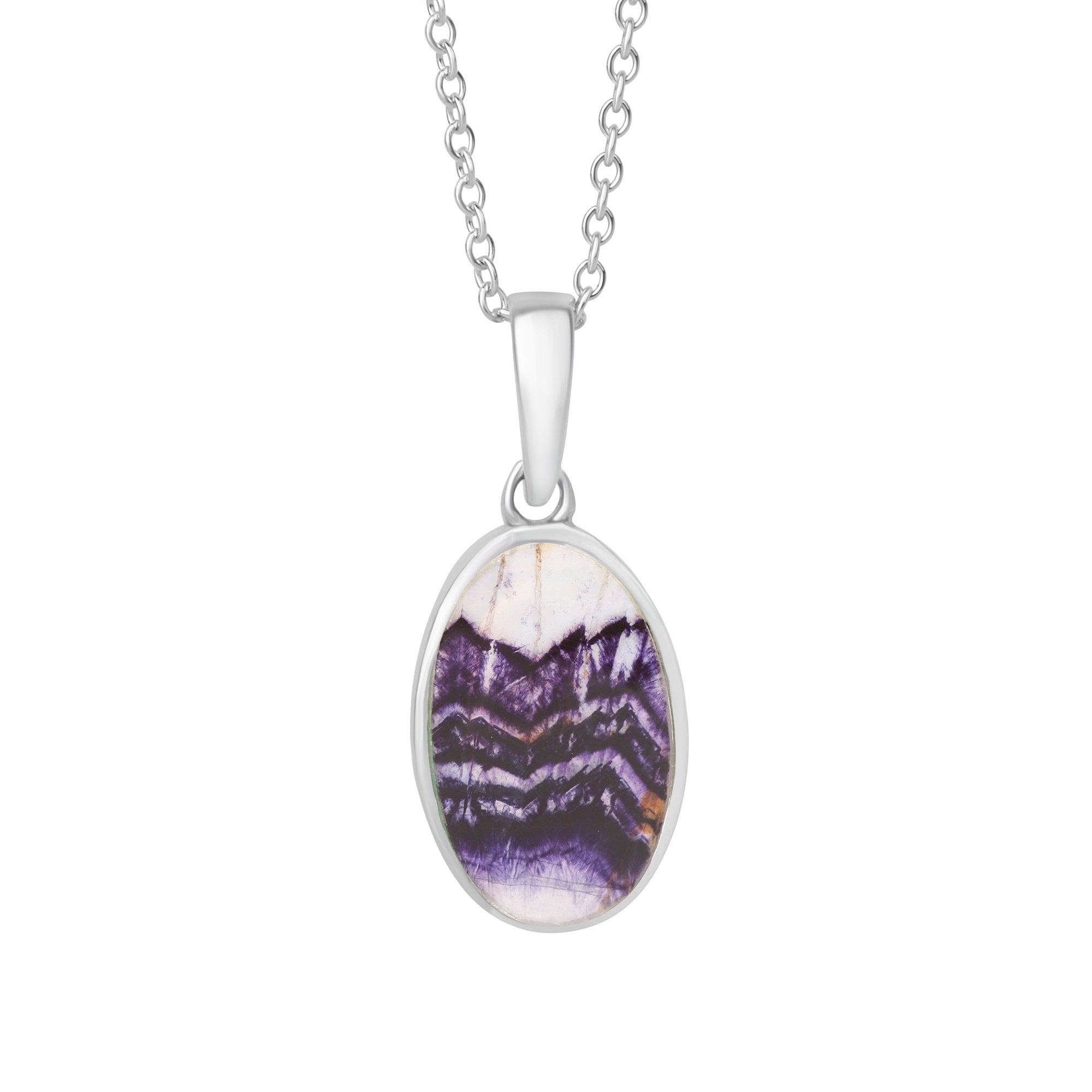 Small Silver Oval Blue John Pendant and Chain