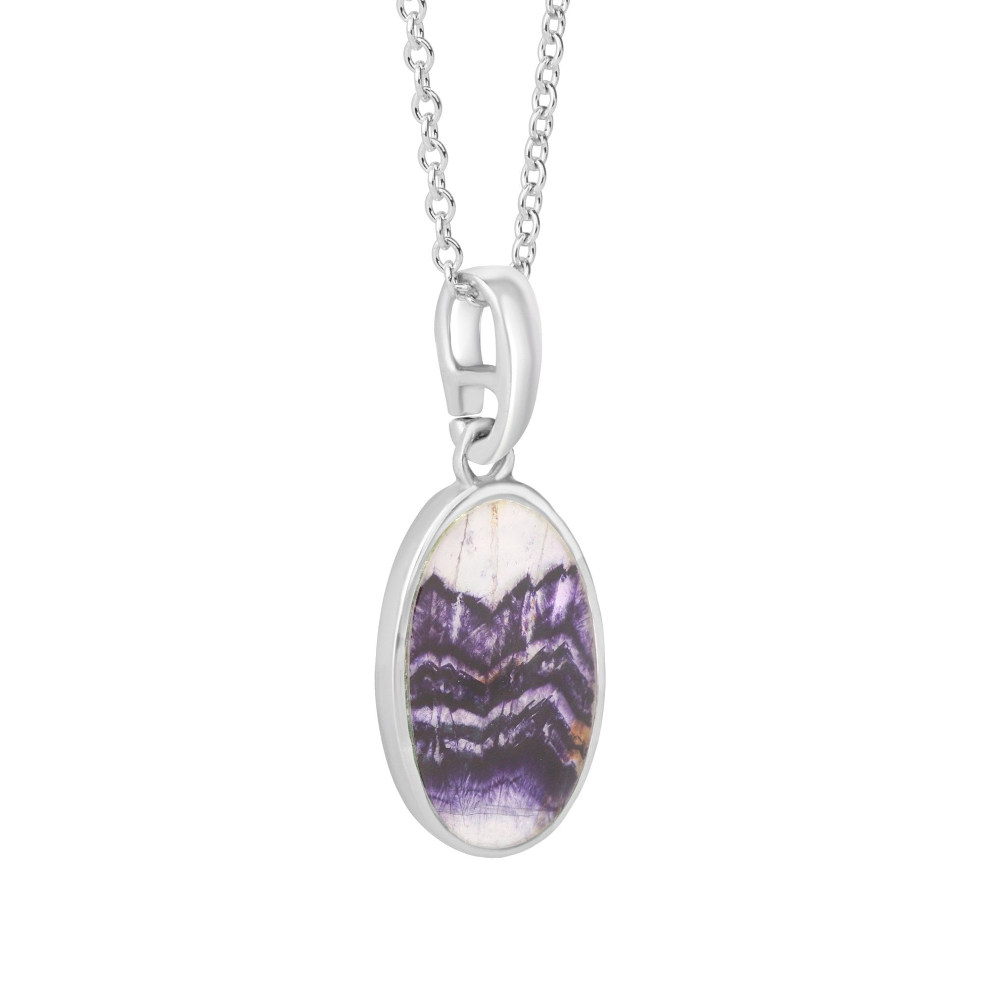 Small Silver Oval Blue John Pendant and Chain