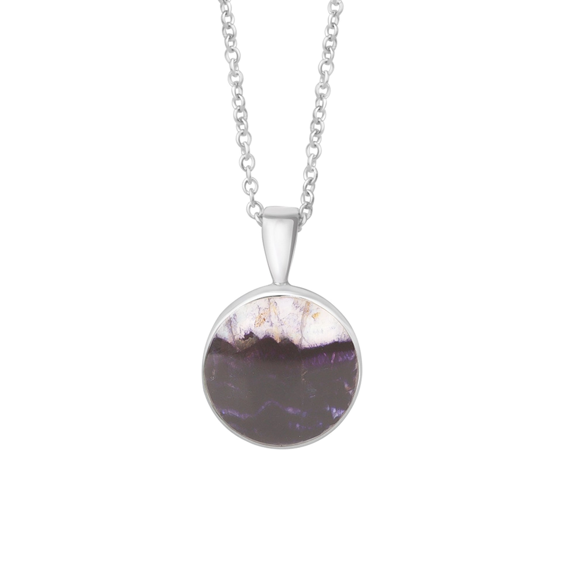 Small Silver Round Blue John Pendant and Chain