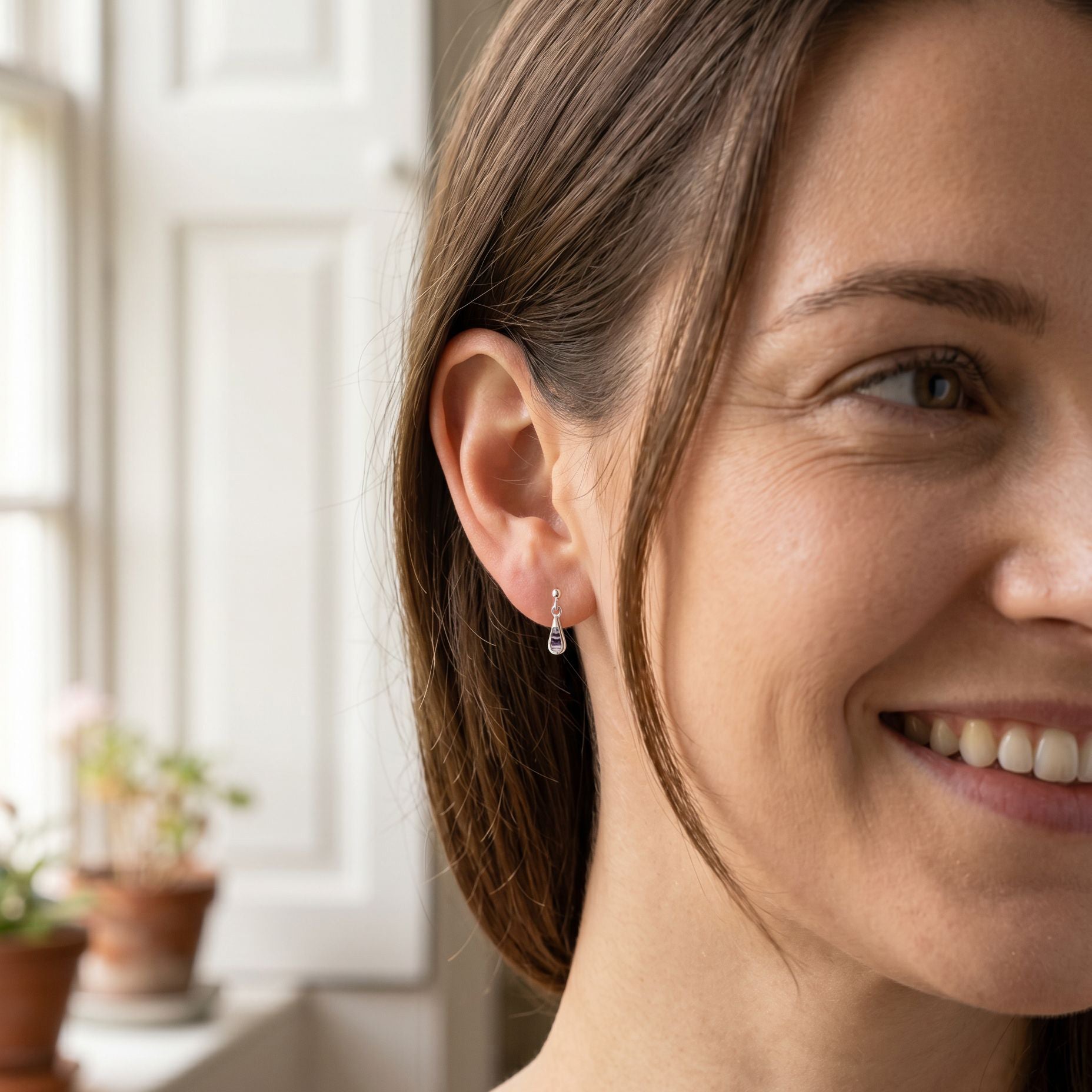 Small Teardrop Silver Blue John Earrings