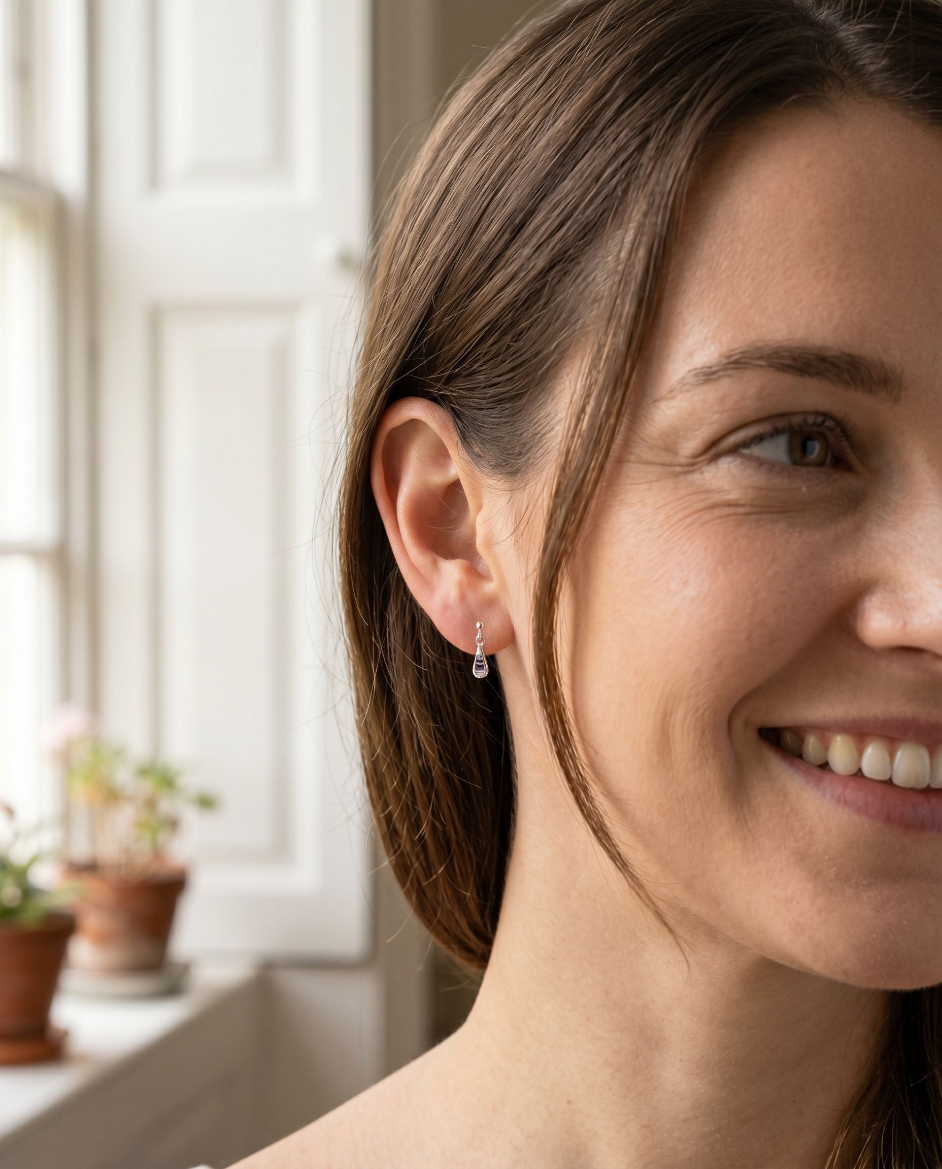 Small Teardrop Silver Blue John Earrings
