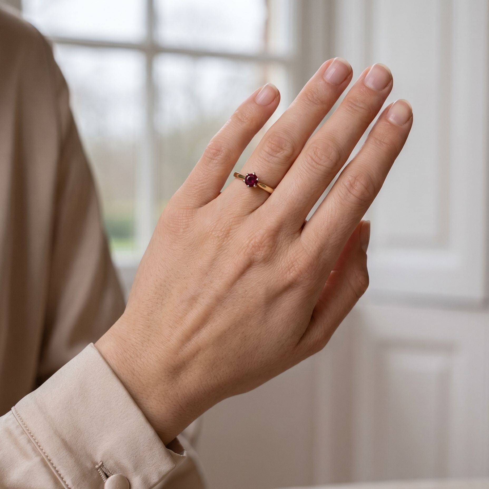 Solitaire Round Ruby Ring in a Six Claw Setting in 18ct Yellow Gold and Platinum