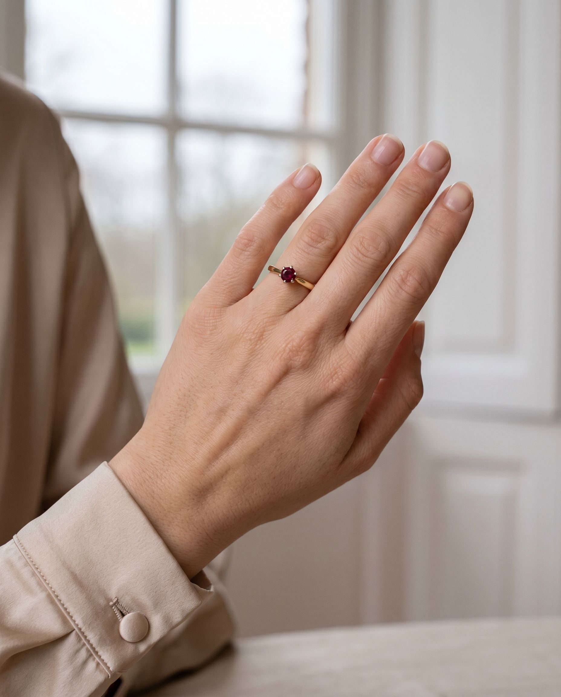 Solitaire Round Ruby Ring in a Six Claw Setting in 18ct Yellow Gold and Platinum