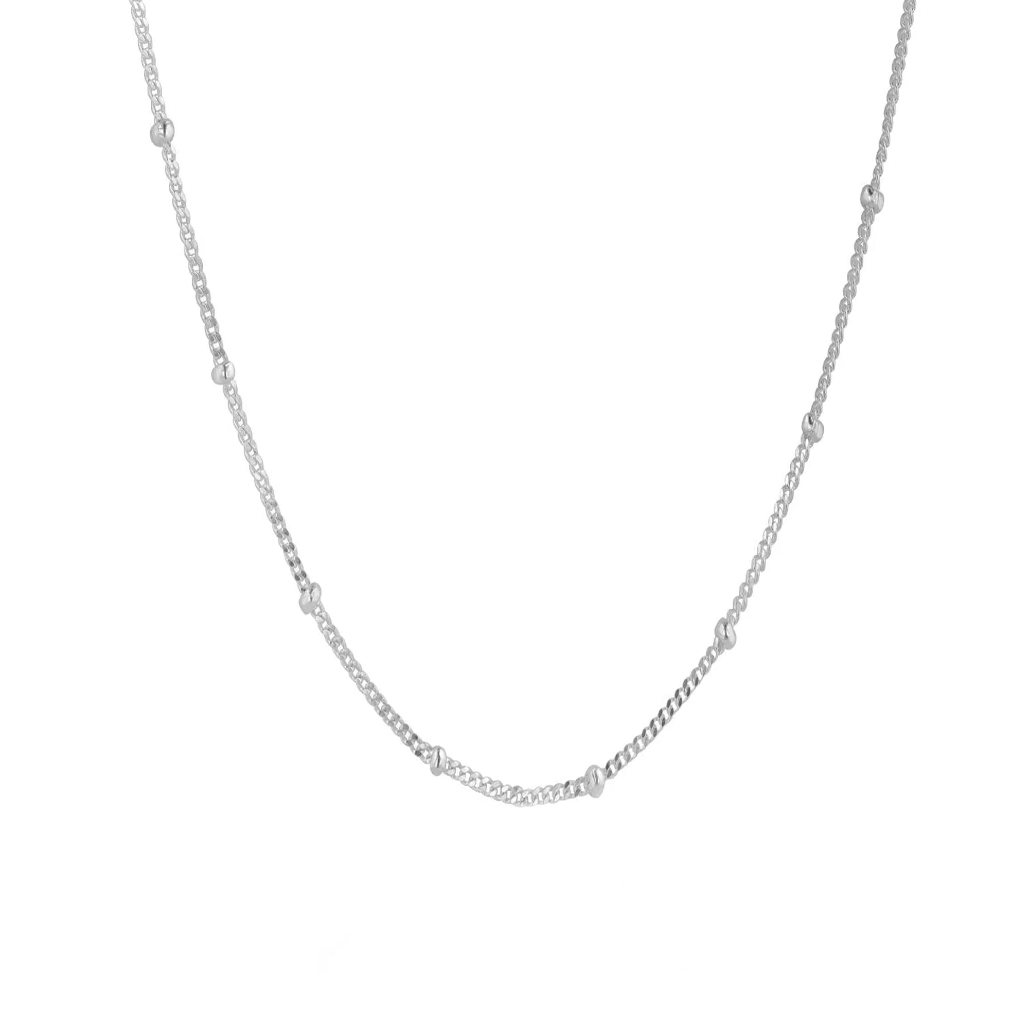 Sterling Silver 18" Fine Curb Chain With Silver Beads Spaced Evenly