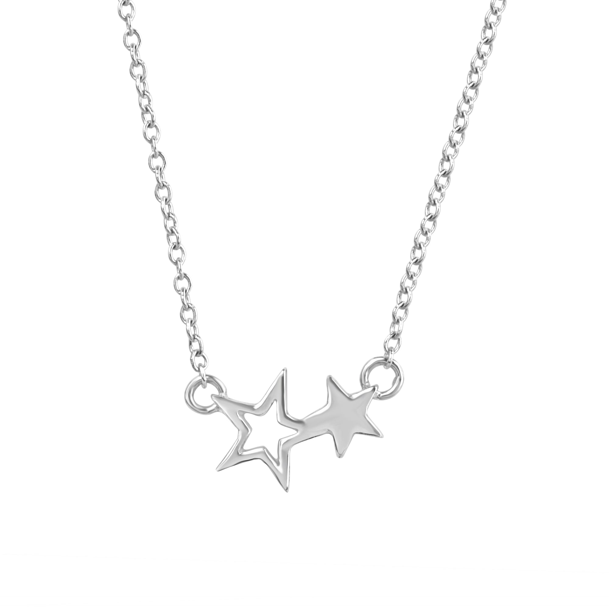 Sterling Silver Double Star Necklace