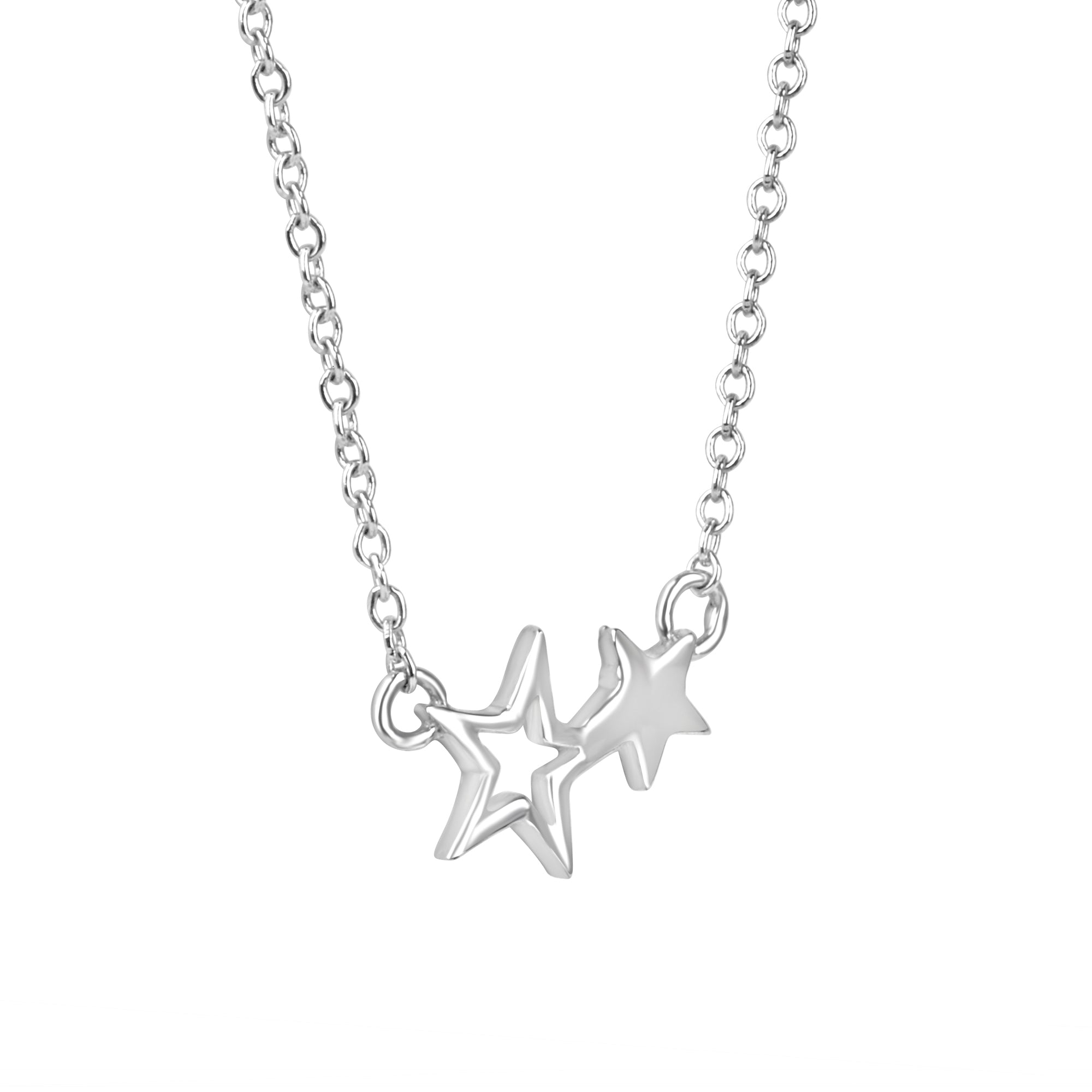 Sterling Silver Double Star Necklace