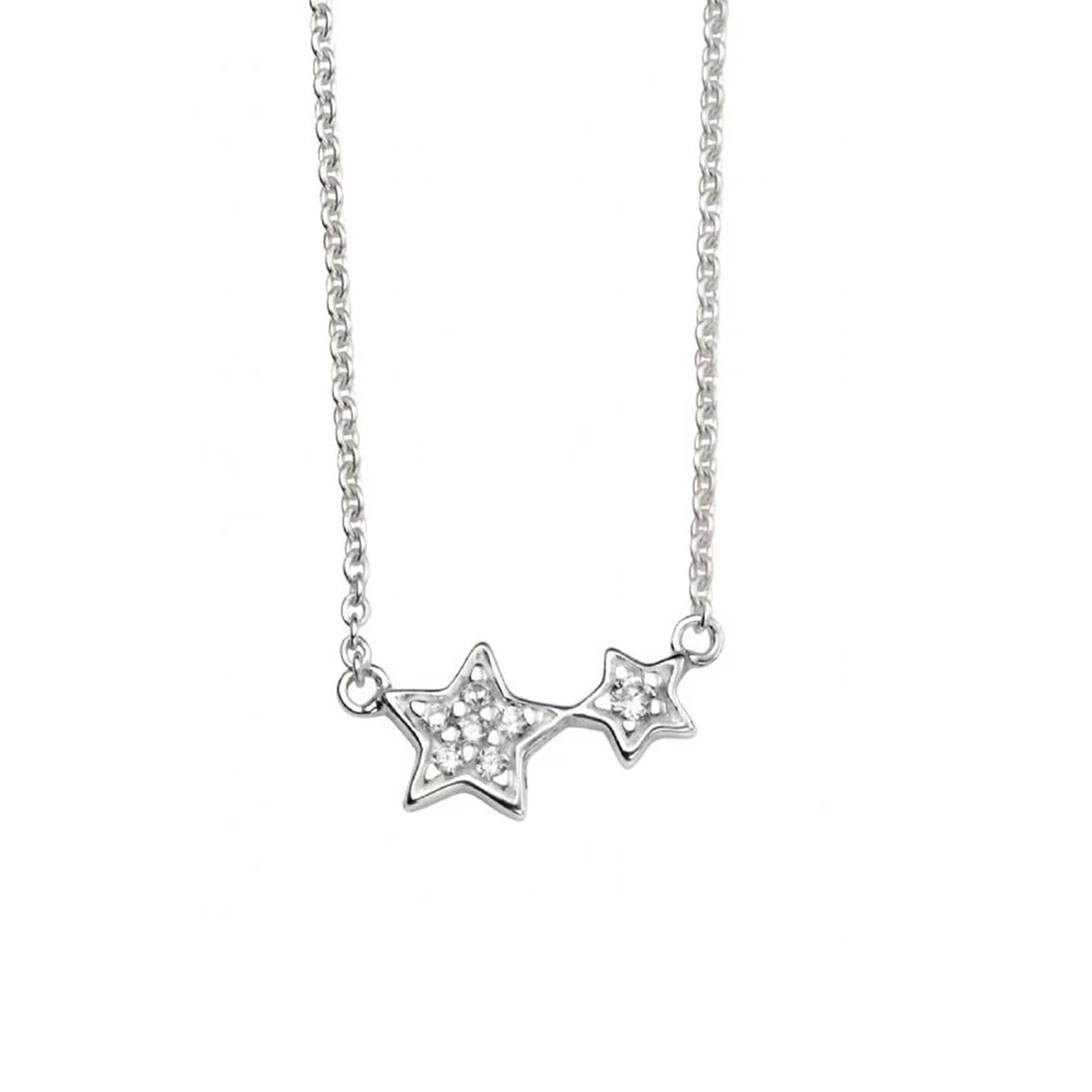 Sterling Silver Double Star Necklace With CZ's