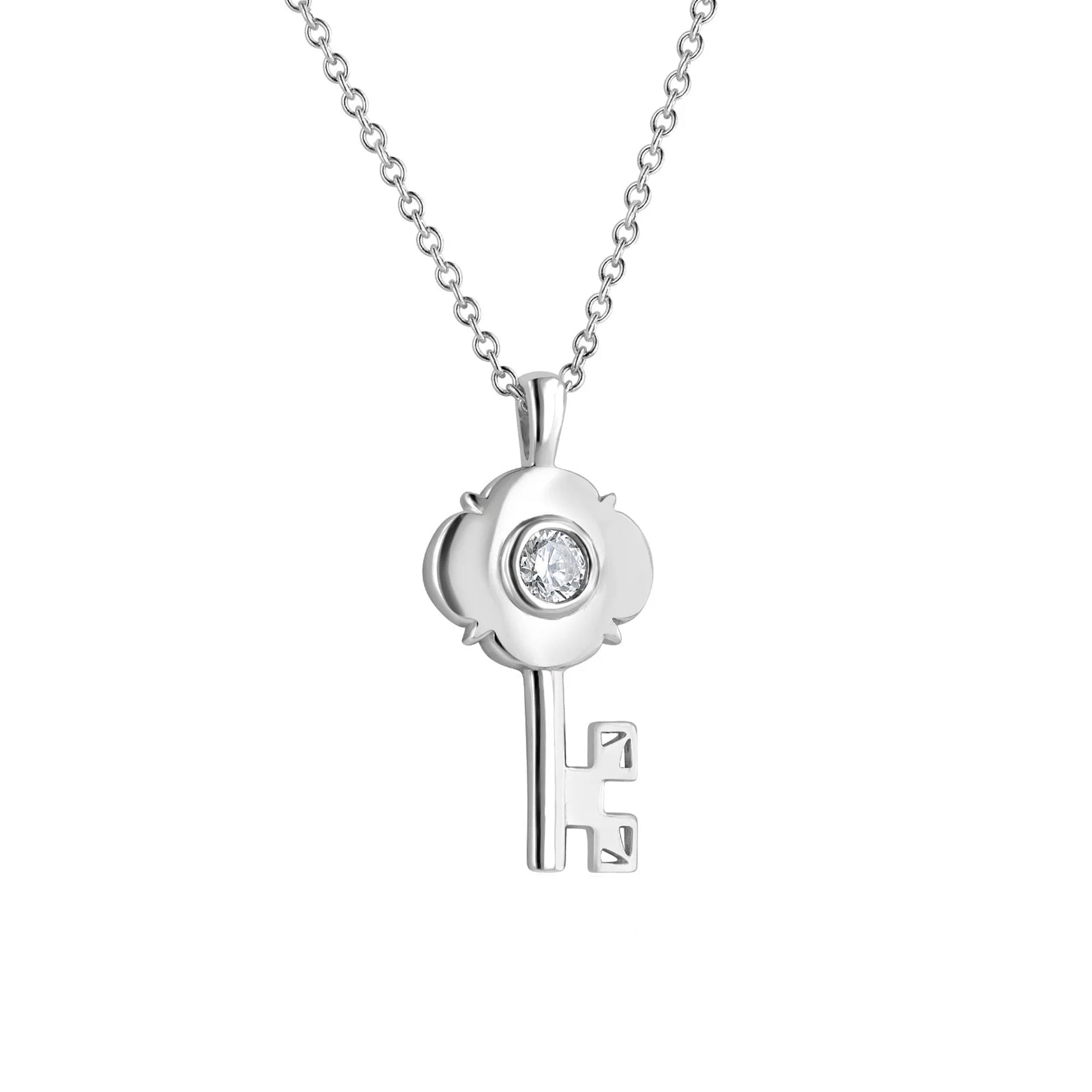 Sterling Silver Key Necklace set with Cubic Zirconia (padlock pendant sold separately)