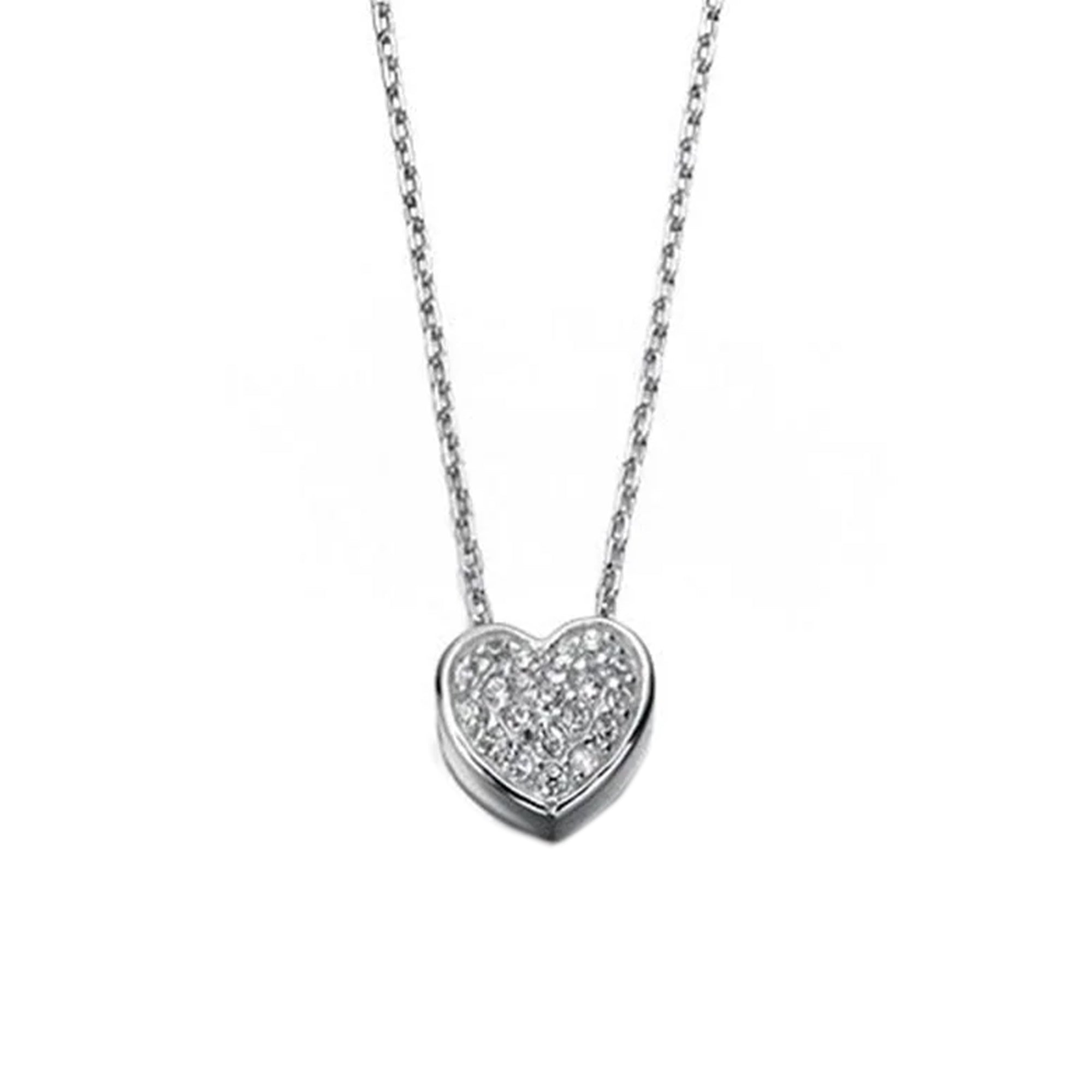 Sterling Silver Pave Set CZ Heart Necklace
