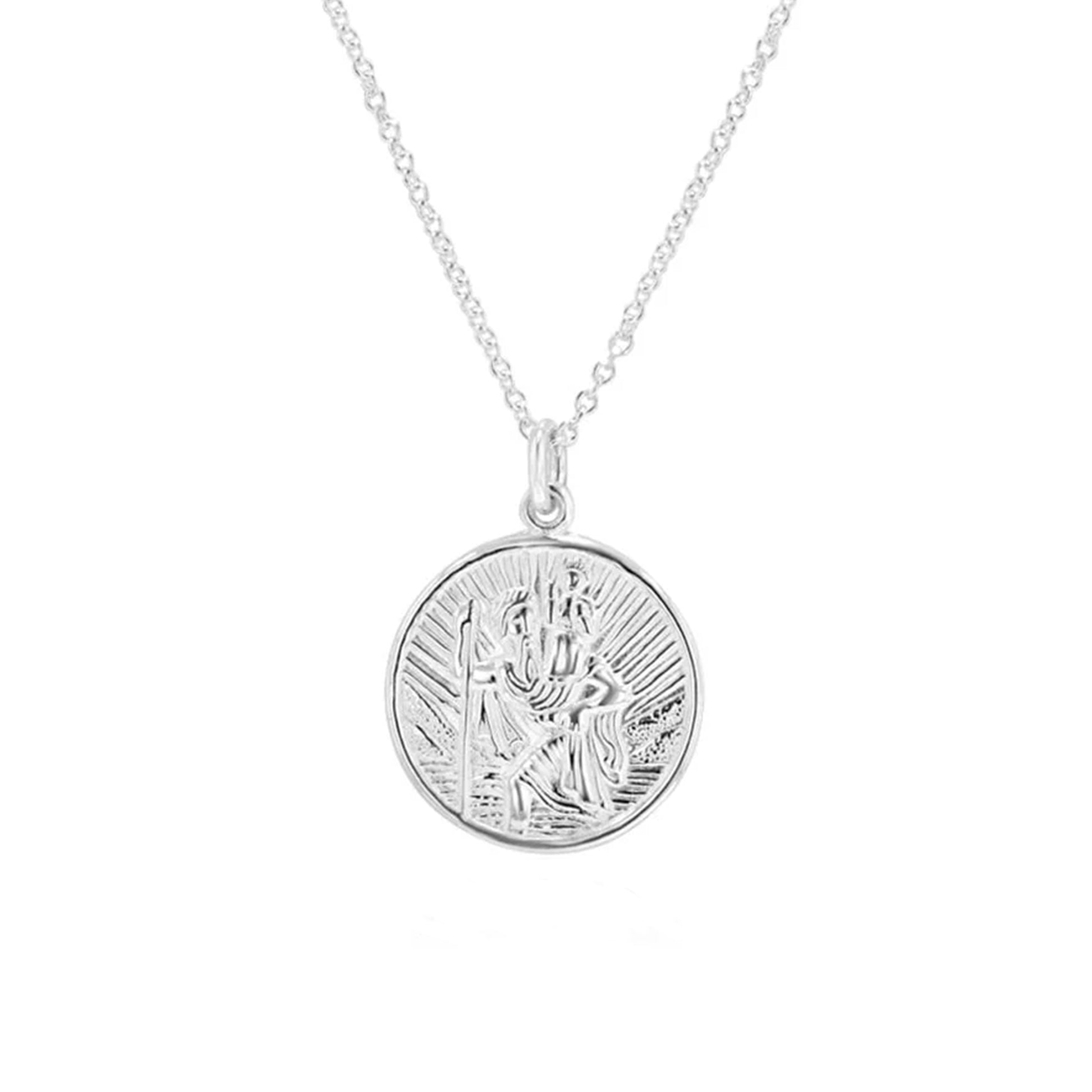 Sterling Silver Round St Christopher Pendant with 20" Chain