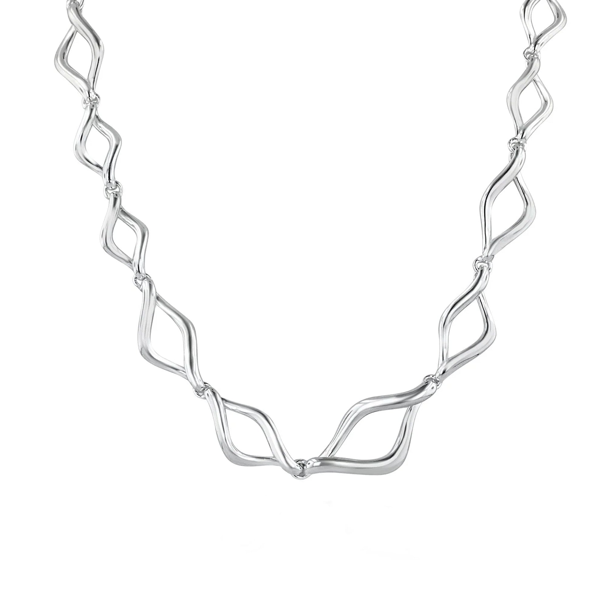 Sterling Silver Twisted Open Link Graduated Necklace