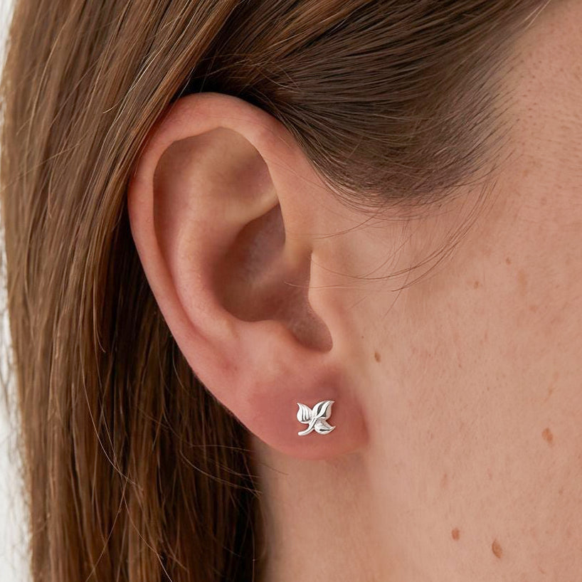 Sterling Silver Three Leaf Studs