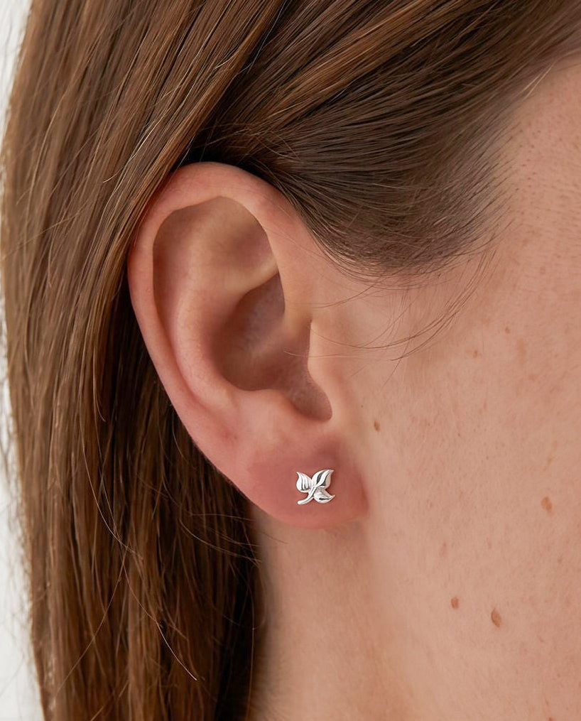 Sterling Silver Three Leaf Studs